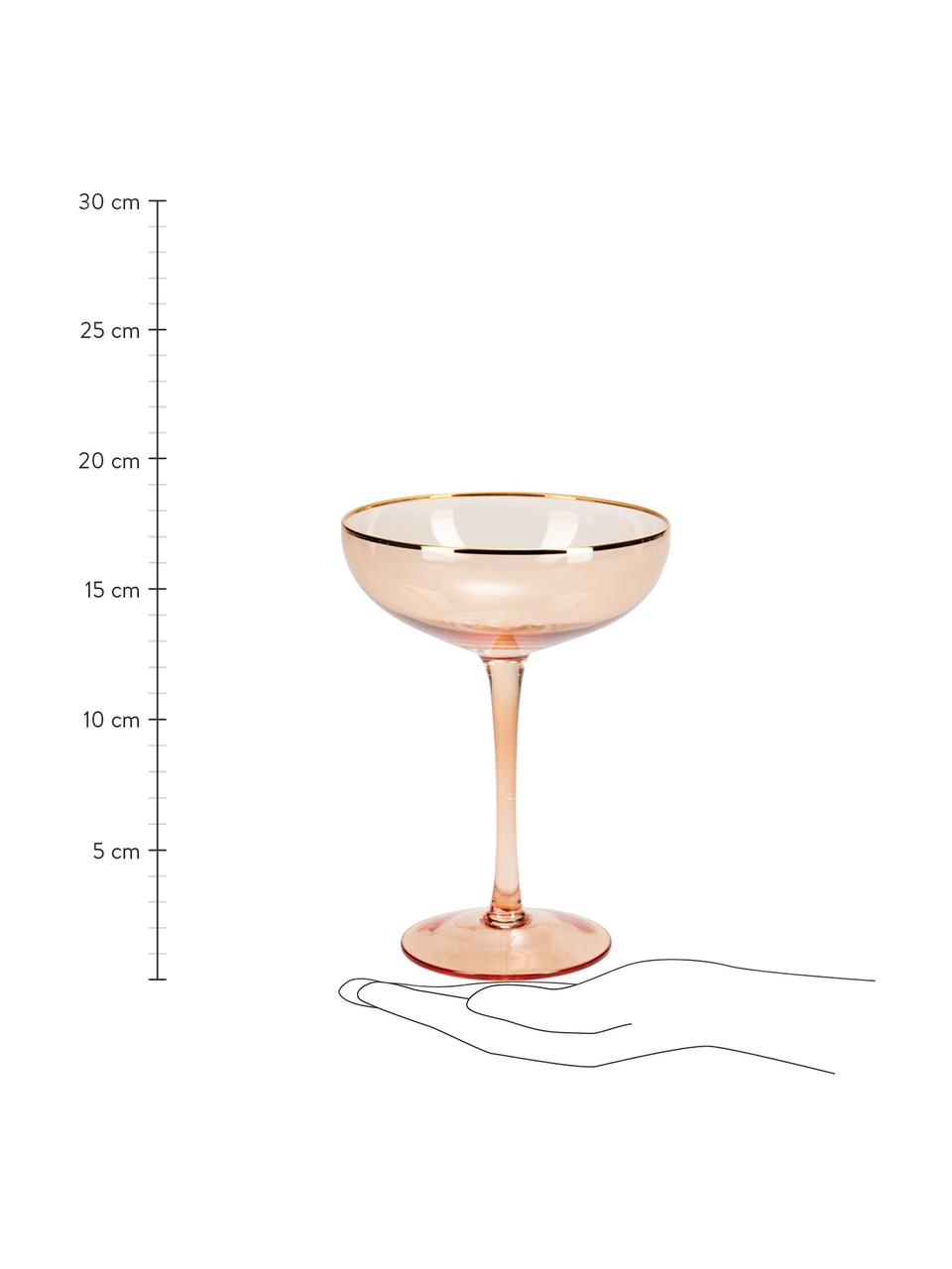 Champagnerschalen Goldie mit Goldrand, 6 Stück, Glas, Rosa, Goldfarben, Ø 12 x H 17 cm, 250 ml