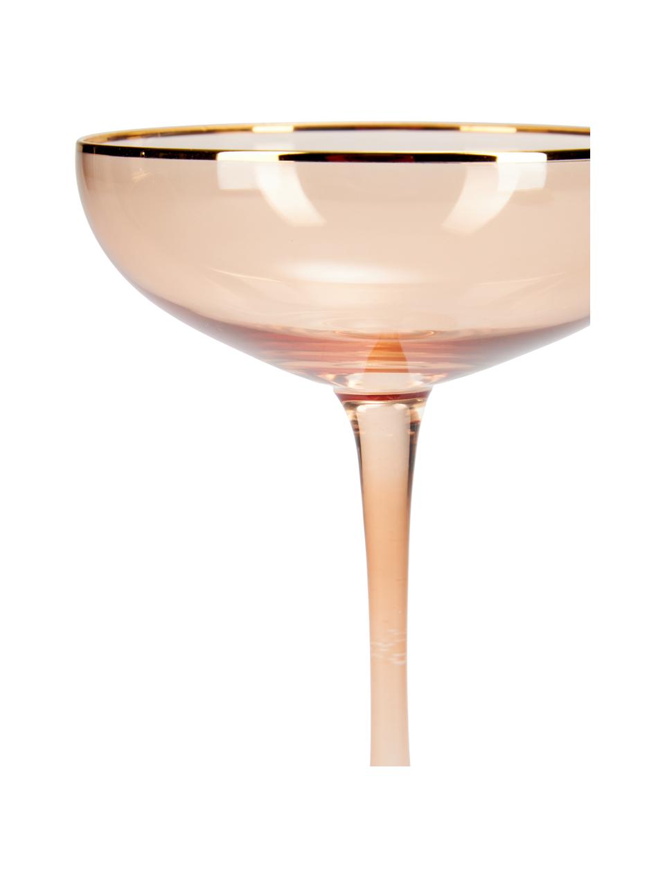 Champagneglazen Goldie met goudkleurige rand, 6 stuks, Glas, Roze, goudkleurig, Ø 12 x H 17 cm, 250 ml