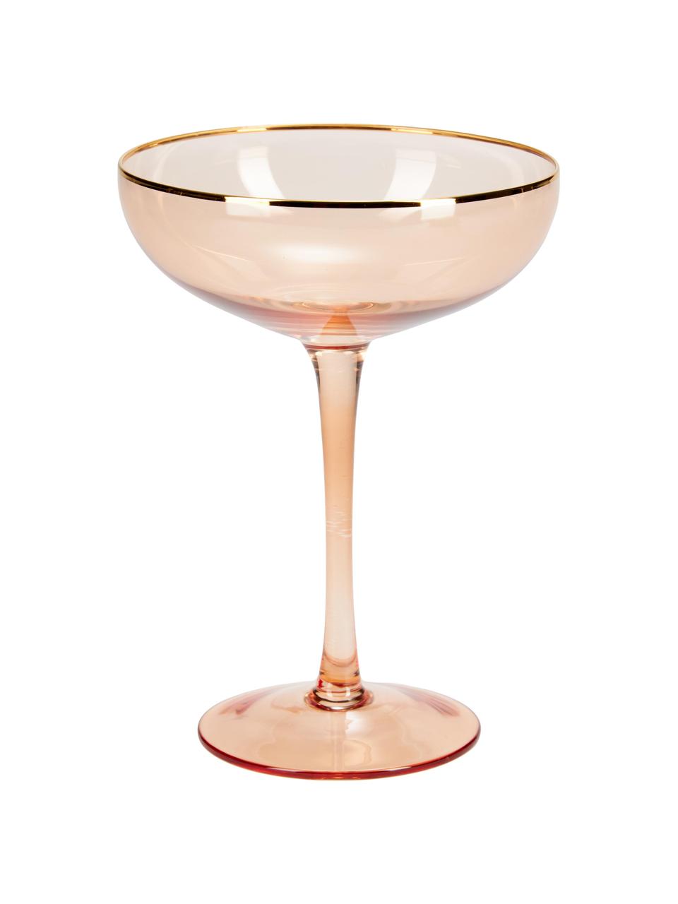 Champagnerschalen Goldie mit Goldrand, 6 Stück, Glas, Rosa, Goldfarben, Ø 12 x H 17 cm, 250 ml