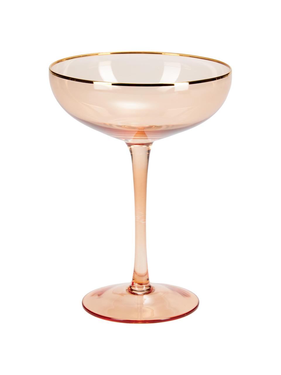 Poháre na šampanské so zlatým rámom Goldie, 6 ks, Sklo, Bledoružová, zlatá, Ø 12 x V 17 cm, 250 ml