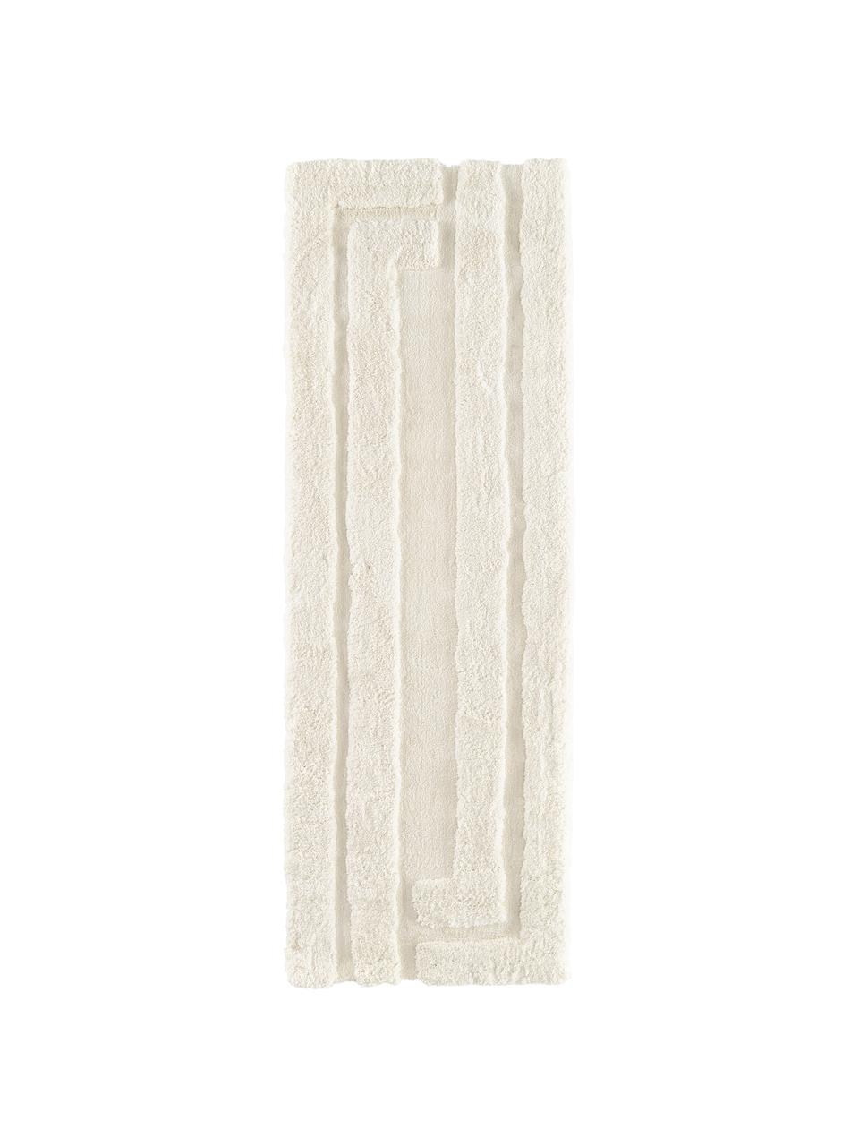 Puszysty chodnik z długim włosiem z wypukłą strukturą Genève, Kremowobiały, S 80 x D 200 cm