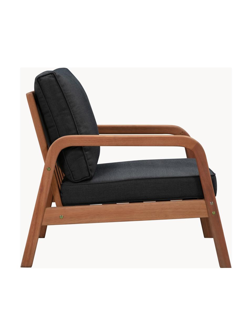 Set lounge para exterior de madera de eucalipto Bergen, 4 pzas., Tapizado: 100% poliéster (resistent, Estructura: madera maciza de eucalipt, Negro, madera de eucalipto, An 212 x F 77 cm