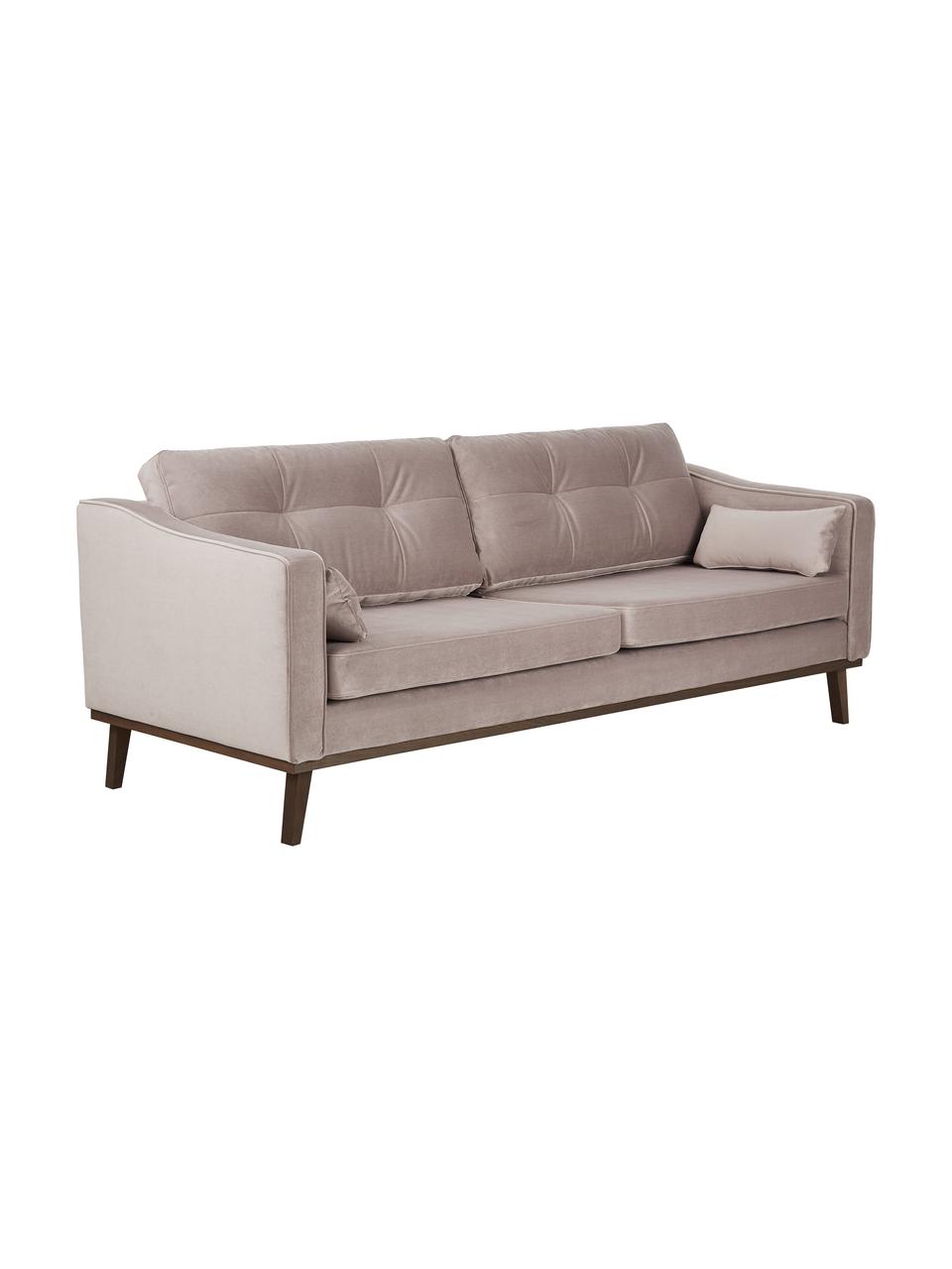 Sofa z aksamitu z nogami z drewna bukowego Alva (3-osobowa), Tapicerka: aksamit (wysokiej jakości, Nogi: lite drewno bukowe, barwi, Aksamitny taupe, S 215 x G 92 cm