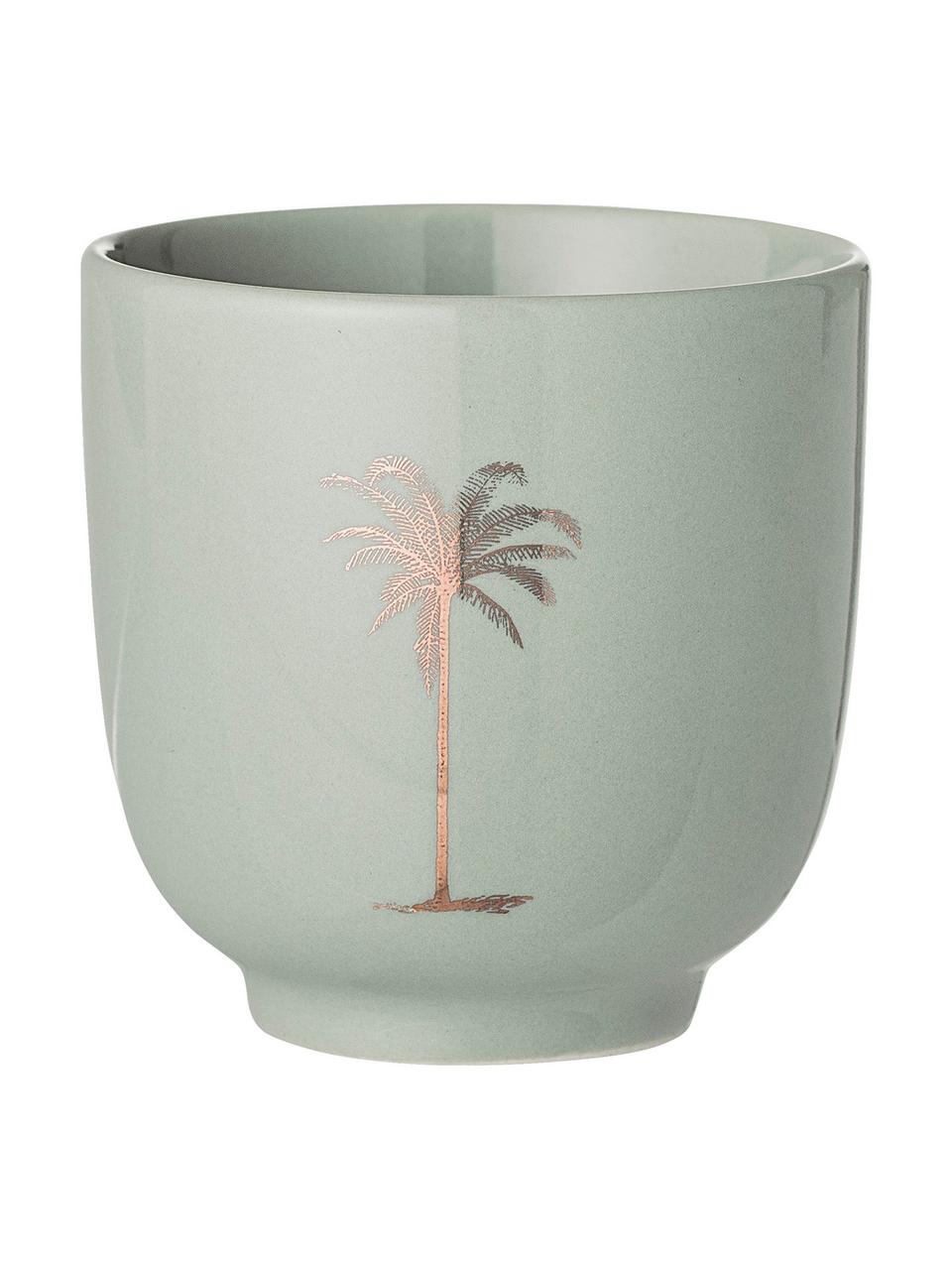 Beker Reese met palm motief, 2 stuks, Keramiek, Resedagroen, koperkleurig, Ø 7 x H 7 cm