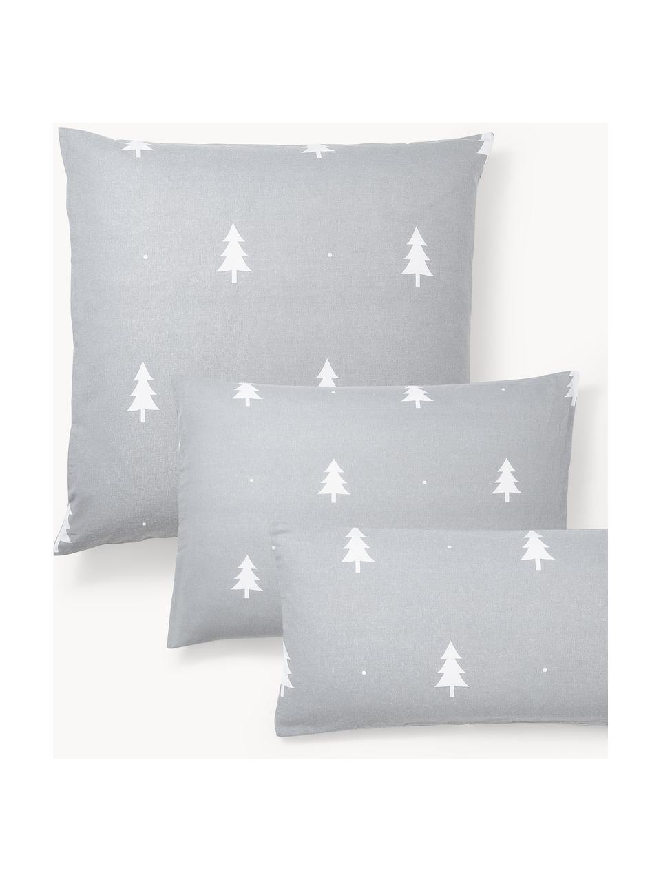 Flanellen kussenhoes X-mas Tree met kerstmotief, Weeftechniek: flanel Flanel is een knuf, Lichtgrijs, wit, B 60 x L 70 cm