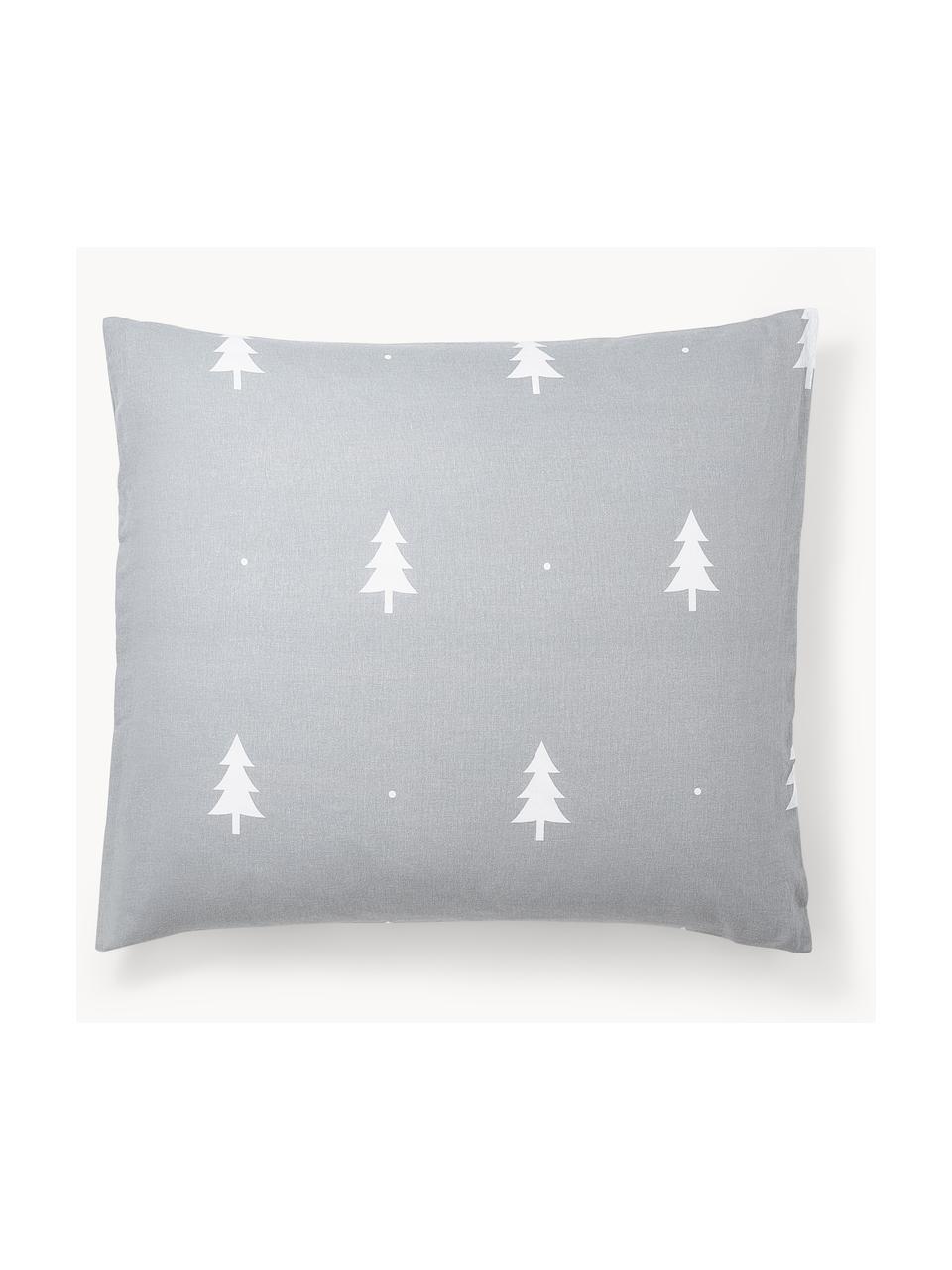 Flanellen kussenhoes X-mas Tree met kerstmotief, Weeftechniek: flanel Flanel is een knuf, Lichtgrijs, wit, B 60 x L 70 cm