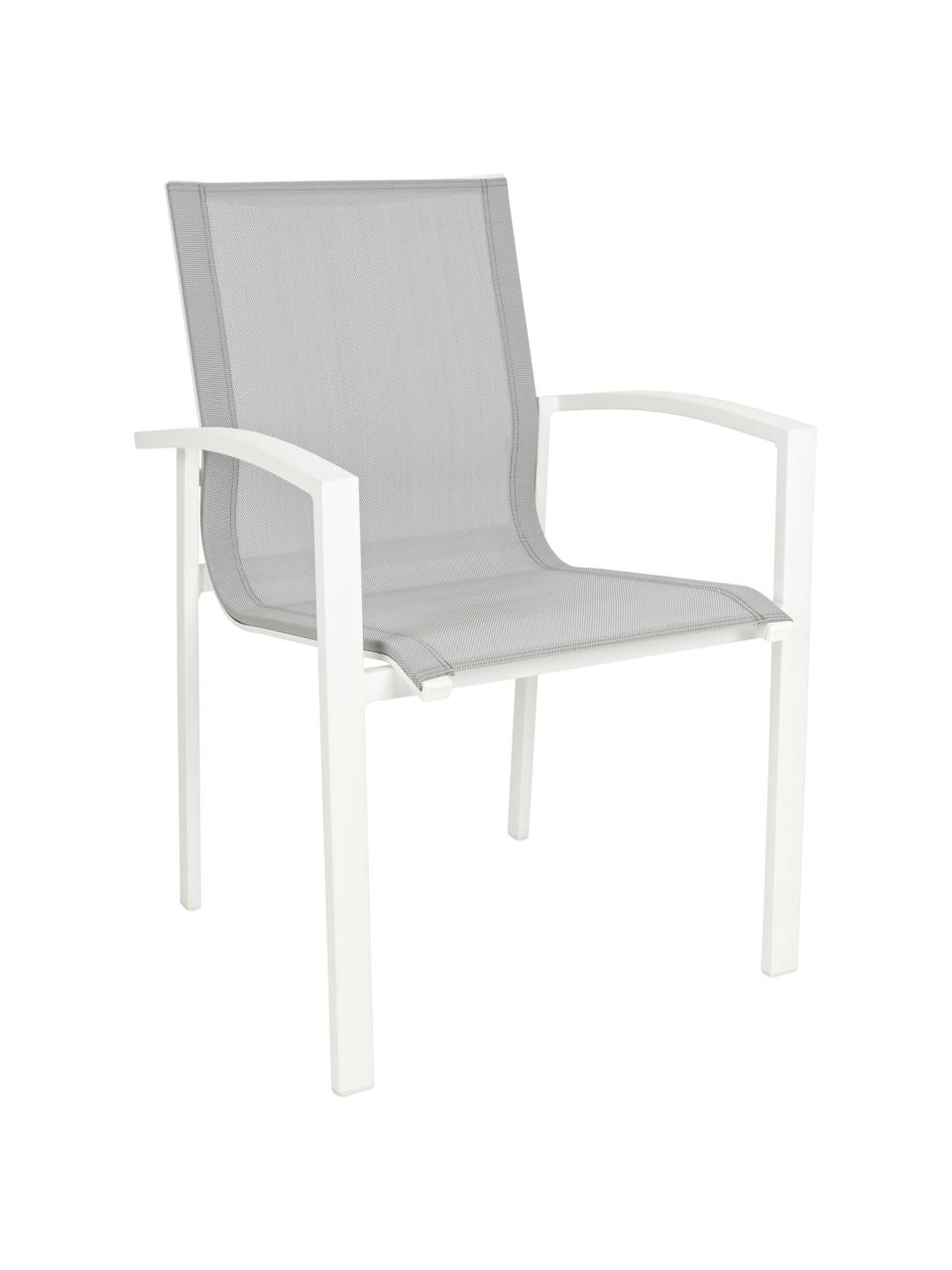 Krzesło ogrodowe z podłokietnikami Atlantic, Stelaż: aluminium malowane proszk, Biały, jasny szary, S 60 x G 66 cm