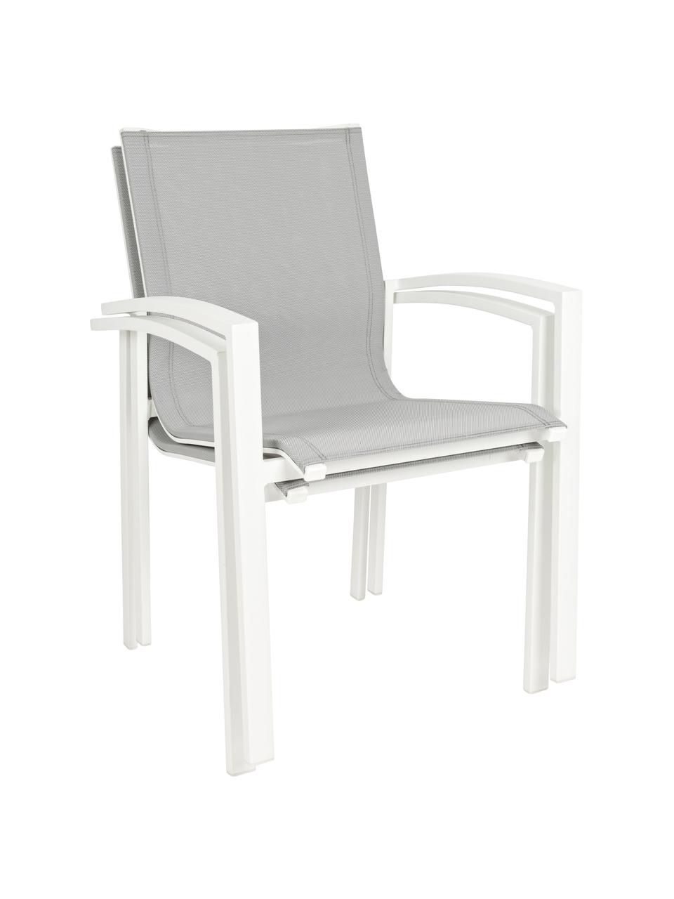 Silla con reposabrazos de exterior Atlantic, Estructura: aluminio con pintura en p, Asiento: tela, Blanco, gris claro, An 60 x F 66 cm