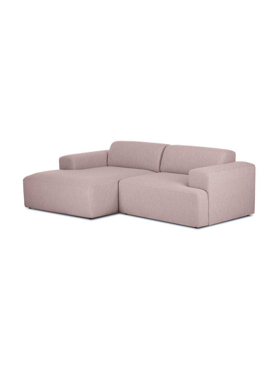 Divano angolare 3 posti in tessuto rosa Melva, Rivestimento: poliestere Il rivestiment, Struttura: legno di pino massiccio, , Piedini: legno di pino I piedini s, Tessuto rosa, Larg. 240 x Prof. 144 cm