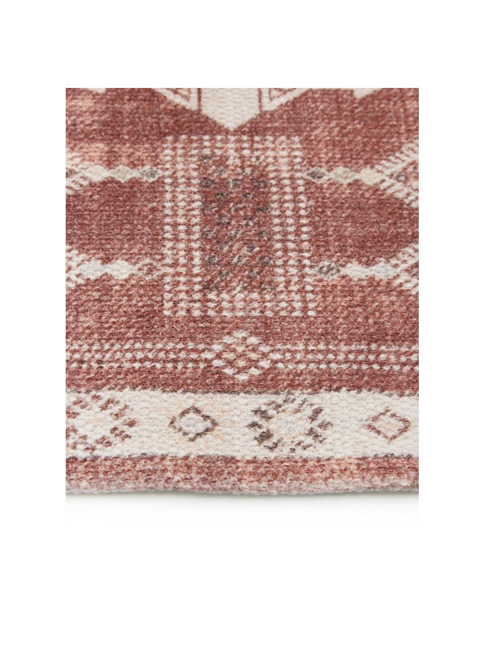 Wycieraczka z  bawełny z frędzlami Tanger, 100% bawełna, Terakota, odcienie kremowego, S 45 x D 75 cm