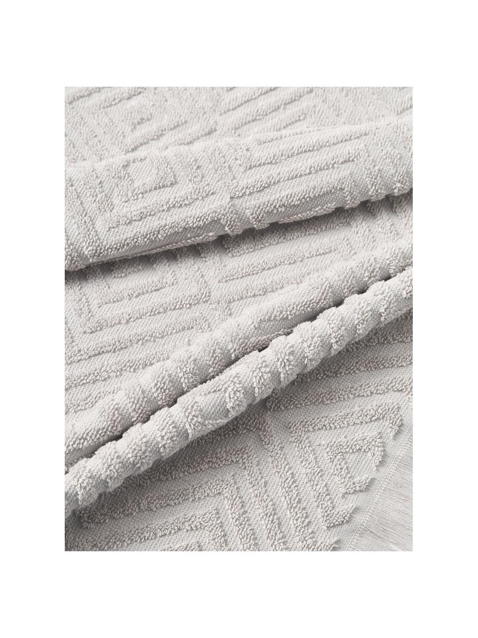 Handdoekenset Jacqui met hoog-laag patroon, set van 3, Lichtgrijs, Set van 3 (gastendoekje, handdoek & douchehanddoek)