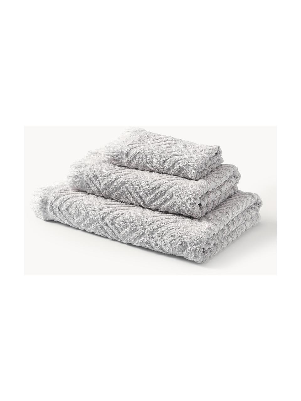 Set de toallas texturizadas Jacqui, tamaños diferentes, Gris claro, Set de 4 (toallas lavabo y toallas ducha)