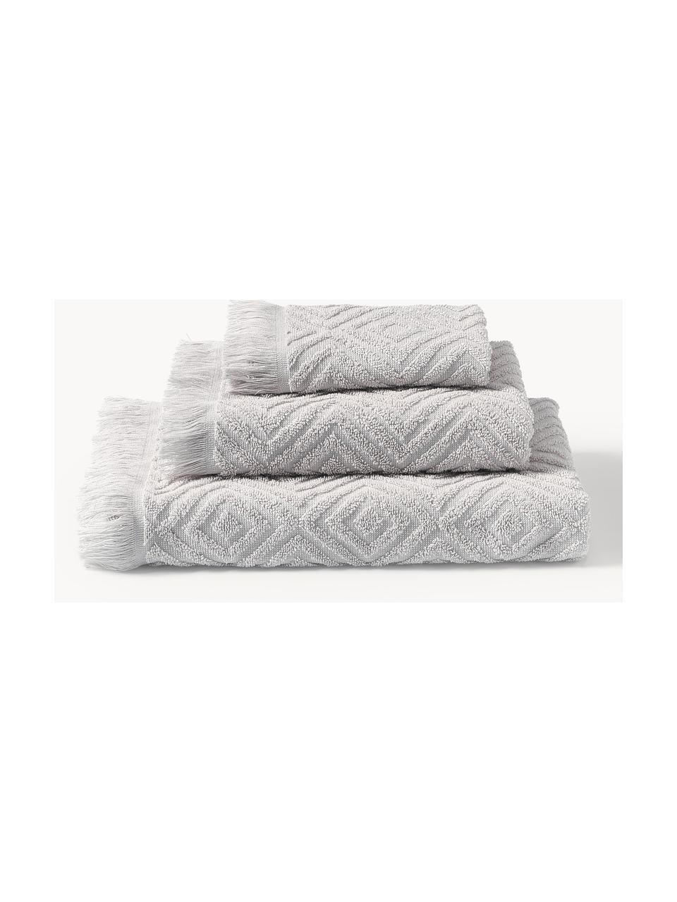 Handdoekenset Jacqui met hoog-laag patroon, in verschillende setgroottes, Lichtgrijs, set van 4 (handdoek & douchehanddoek)
