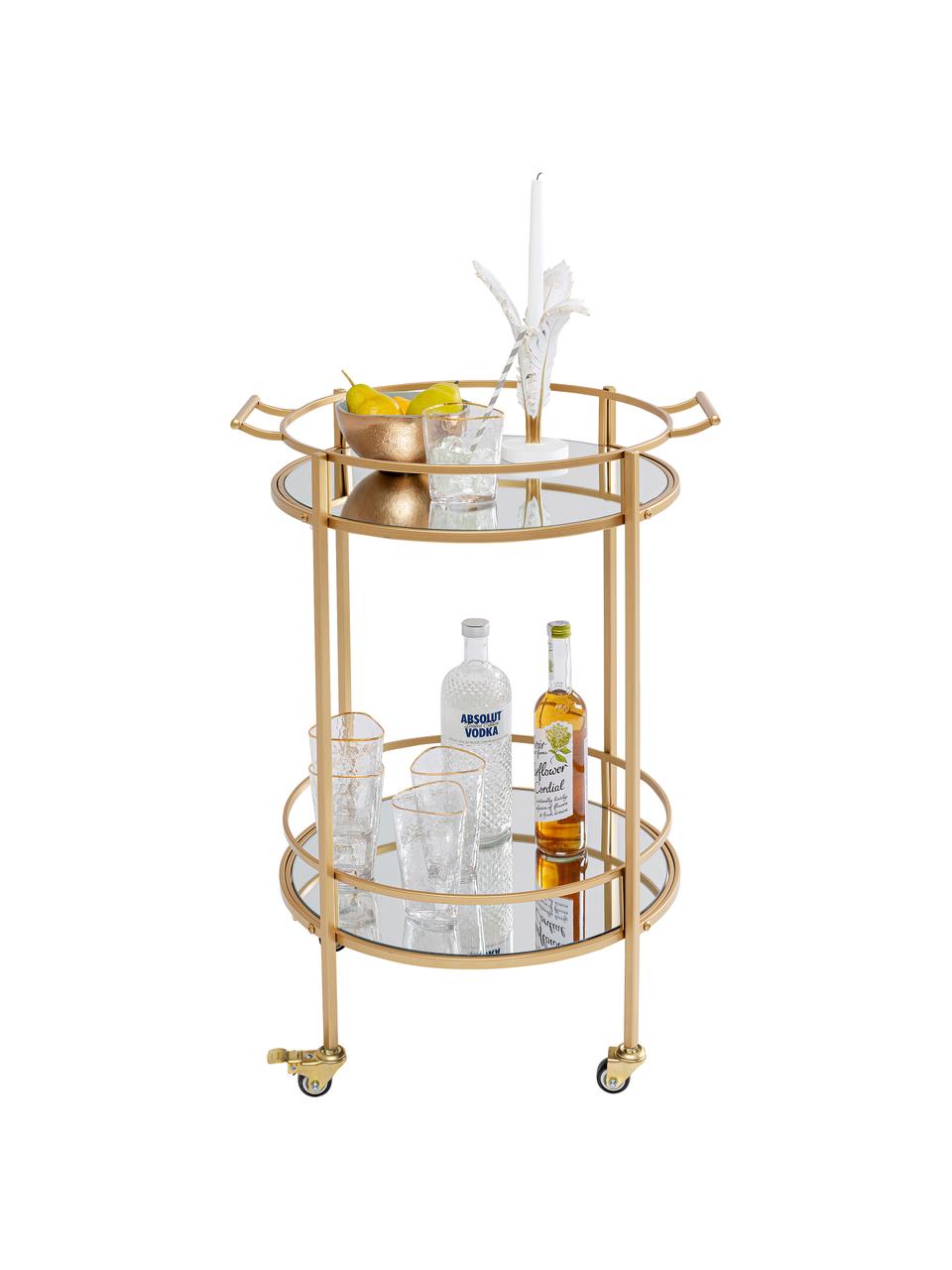 Okrągły wózek barowy z metalu Emilia, Stelaż: stal lakierowana, Odcienie złotego, odcienie srebrnego, S 57 x W 78 cm