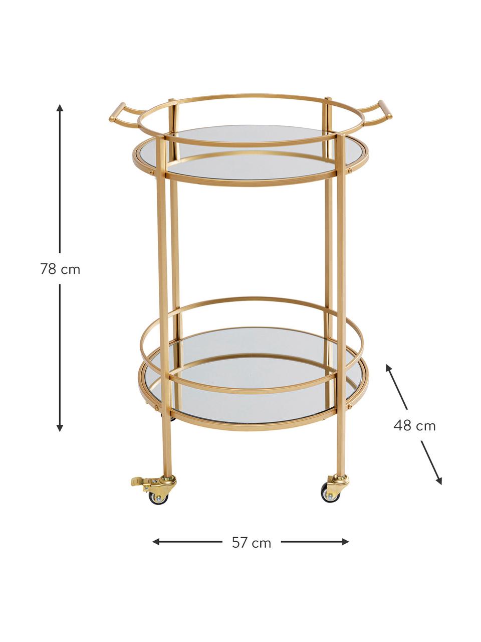 Okrągły wózek barowy z metalu Emilia, Stelaż: stal lakierowana, Odcienie złotego, odcienie srebrnego, S 57 x W 78 cm