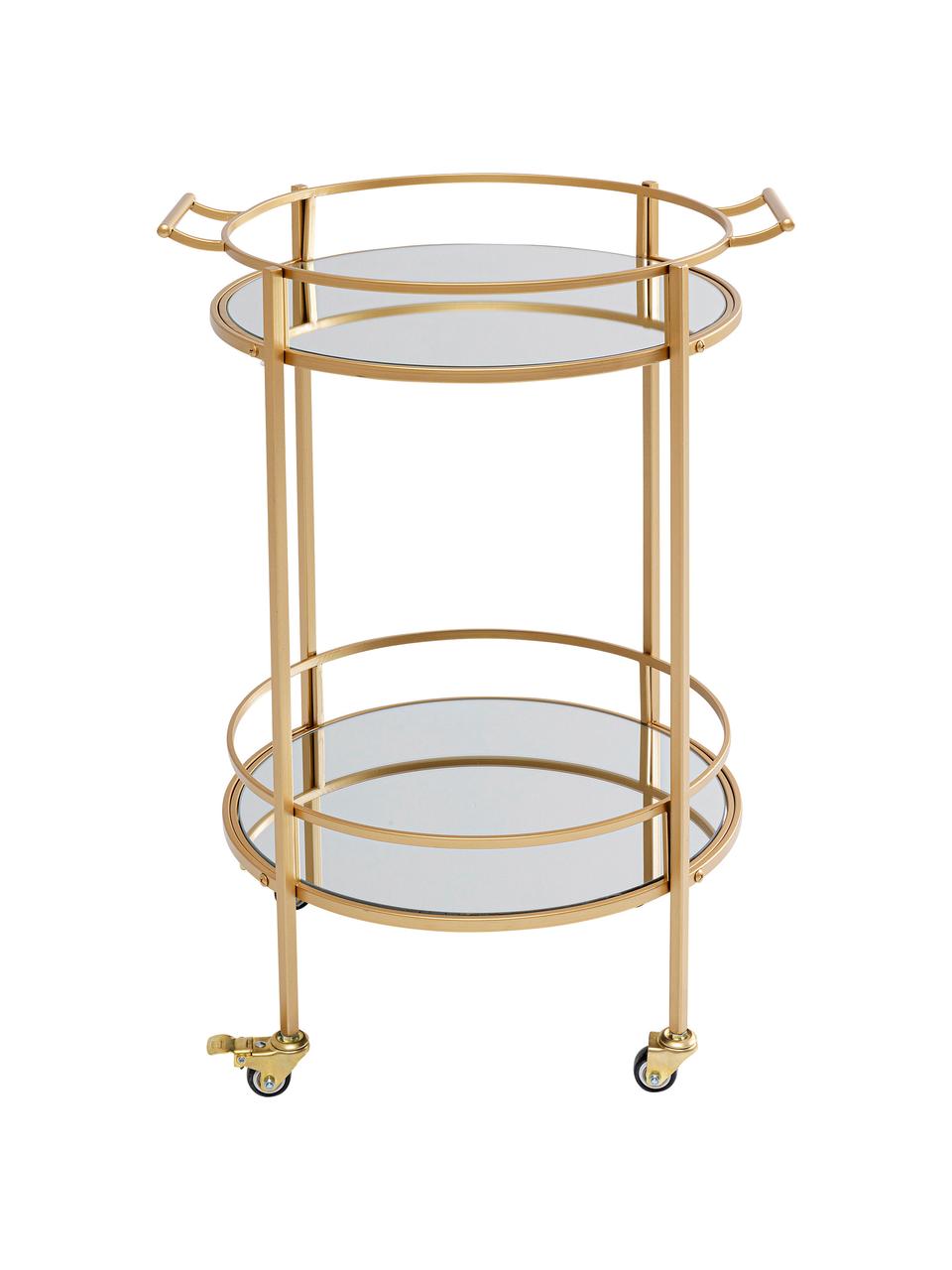 Carello rotondo da portata in metallo Emilia, Struttura: acciaio laccato, Ripiani: vetro temperato, Dorato, argentato, Larg. 57 x Alt. 78 cm