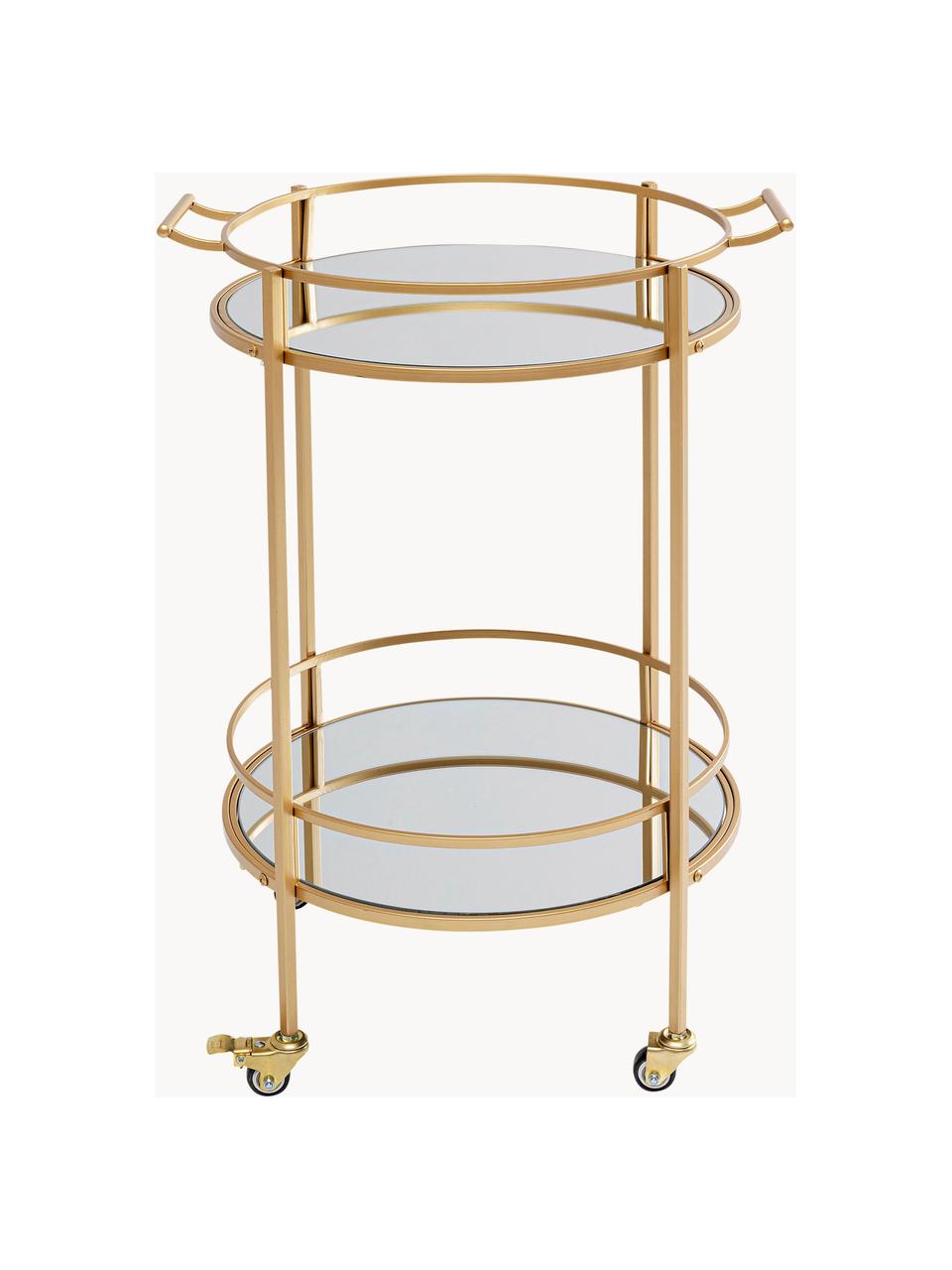 Okrúhly servírovací vozík s doskami zo zrkadlového skla, Emilia, Odtiene zlatej, odtiene striebornej, Š 57 x V 78 cm