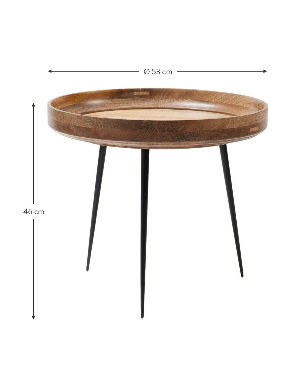 Tavolino rotondo in legno di mango Bowl, Piano del tavolo: legno di mango laccato, Gambe: acciaio verniciato a polv, Legno di mango laccato trasparente, Ø 53 x Alt. 46 cm