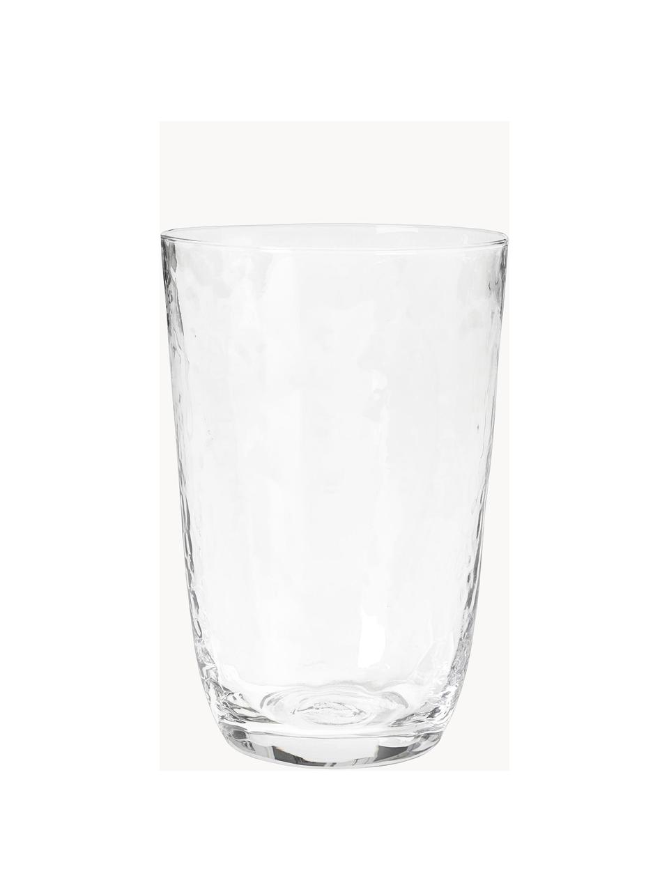 Vasos de vidrio soplado artesanalmente Hammered, 4 uds., Vidrio soplado artesanalmente, Transparente, Ø 9 x Al 14 cm, 400 ml