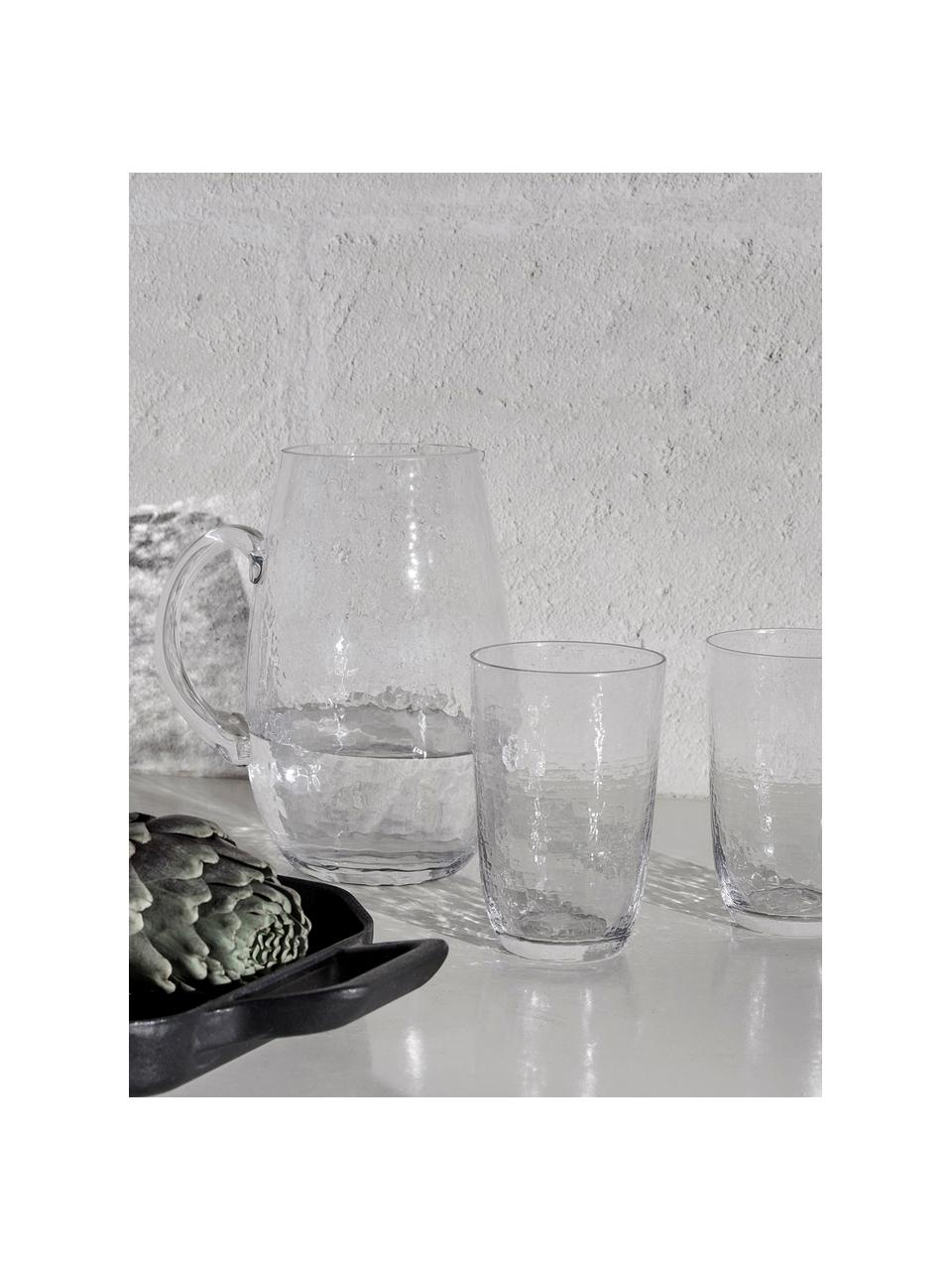 Mondgeblazen waterglazen Hammered met oneven oppervlak, 4 stuks, Mondgeblazen glas, Transparant, Ø 9 x H 14 cm, 400 ml