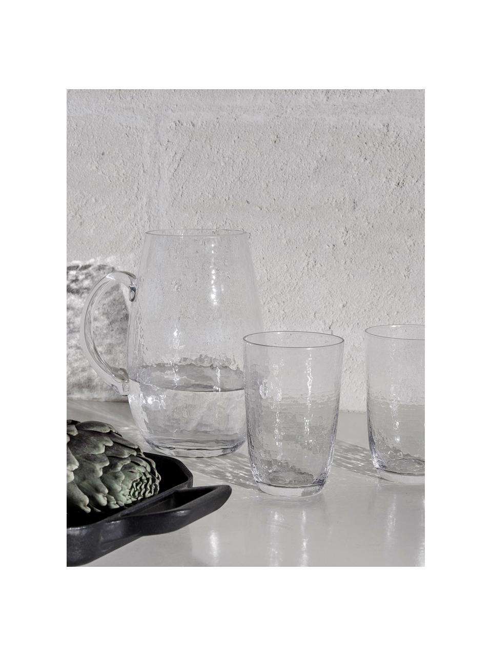 Ručne fúkané poháre na vodu Hammered, 4 ks, Fúkané sklo, Priehľadná, Ø 9 x V 14 cm, 400 ml