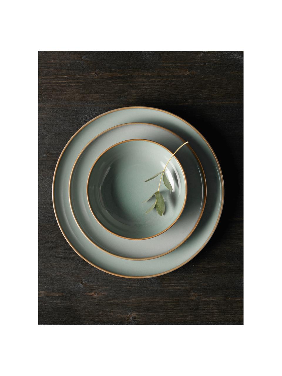 Assiettes plates Saisons Eucalyptus, 6 pièces, Grès cérame, Vert, Ø 27 cm, haut. 2 cm