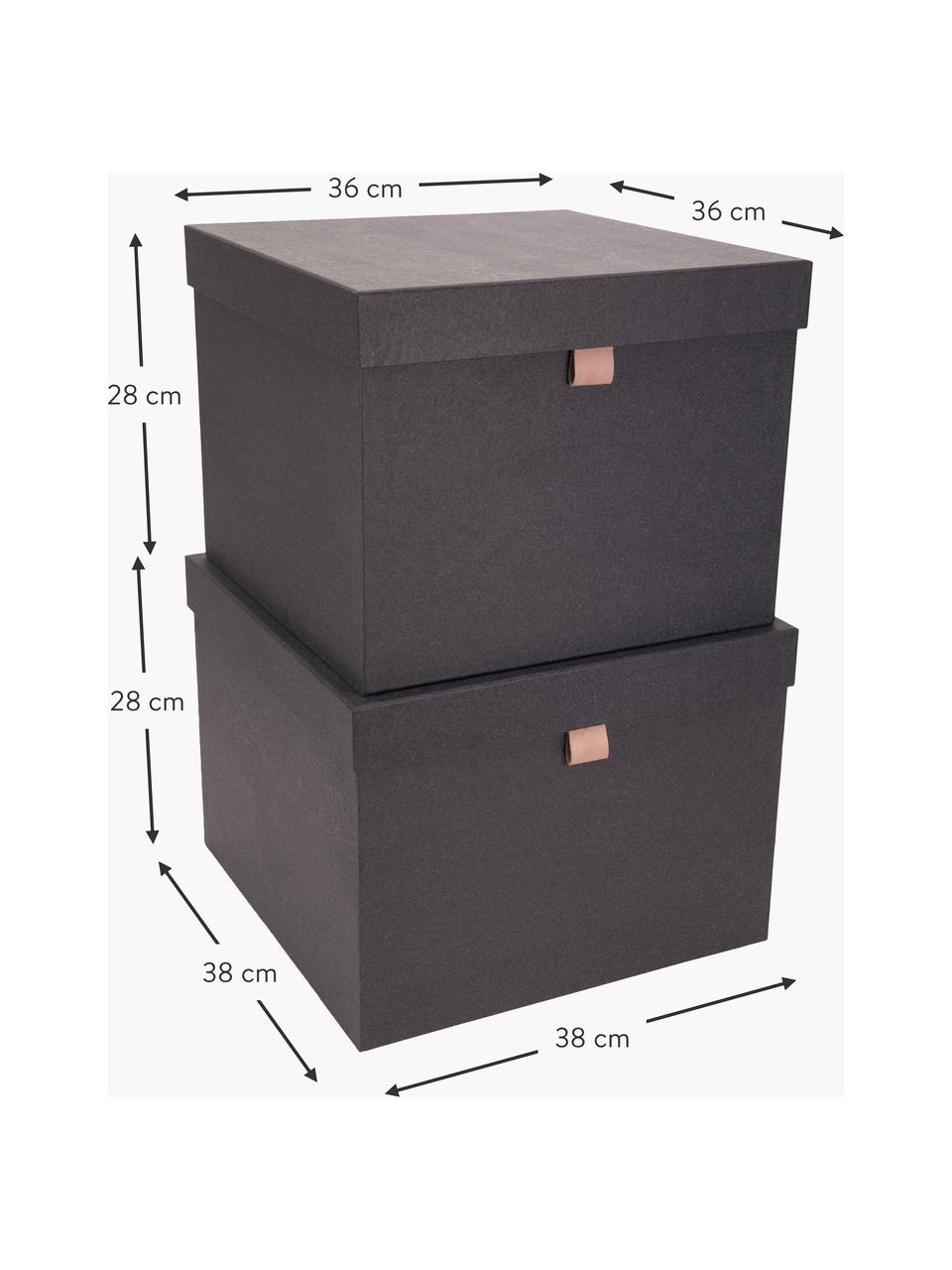Set 2 scatole Tristan, Scatola: solido, cartone laminato, Manico: pelle, Antracite, Set in varie misure