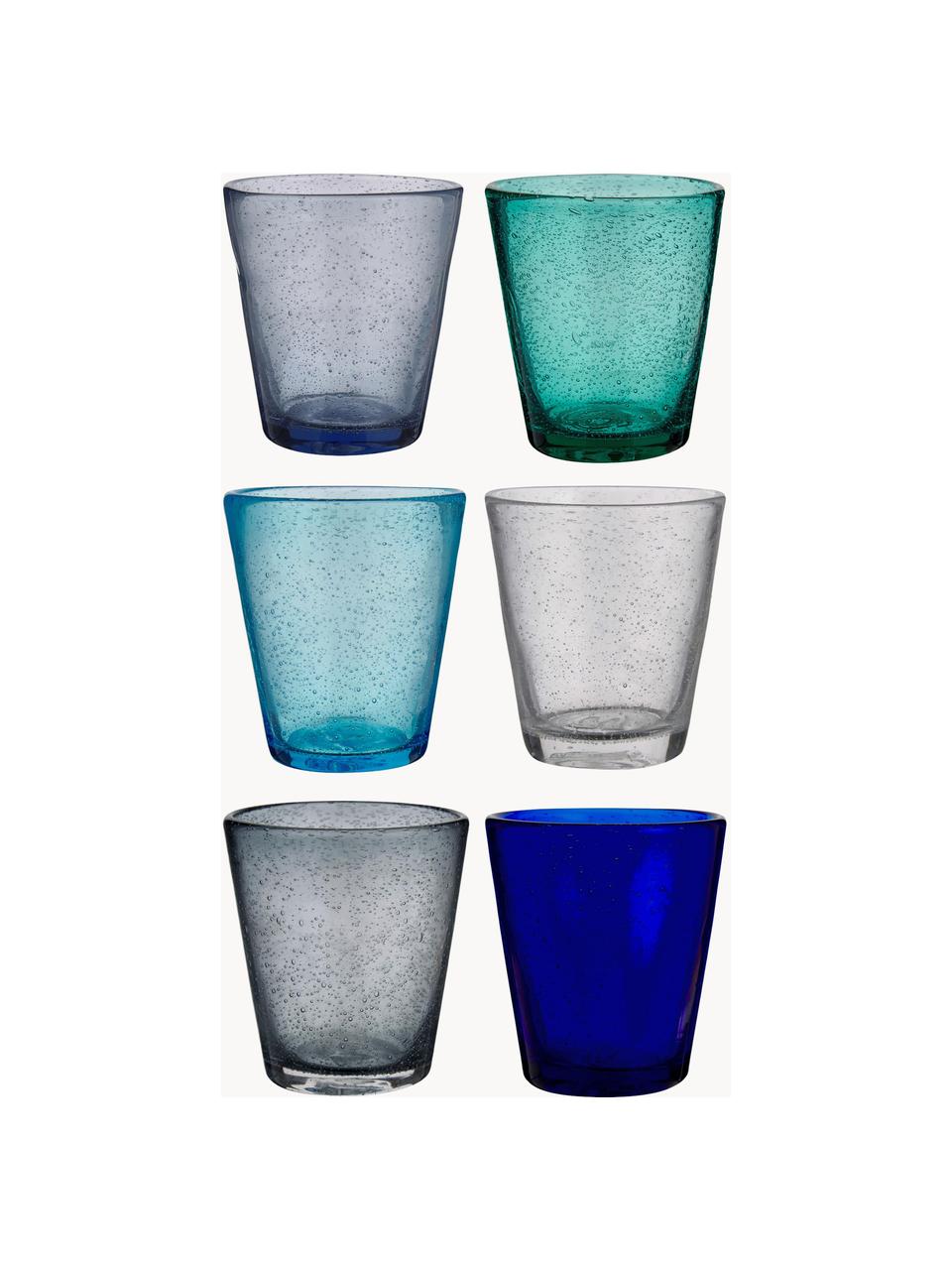 Mundgeblasene Wassergläser Cancun mit Luftbläschen, 6er-Set, Glas, Blau-, Türkis- und Grautöne, transparent, Ø 9 x H 10 cm, 330 ml