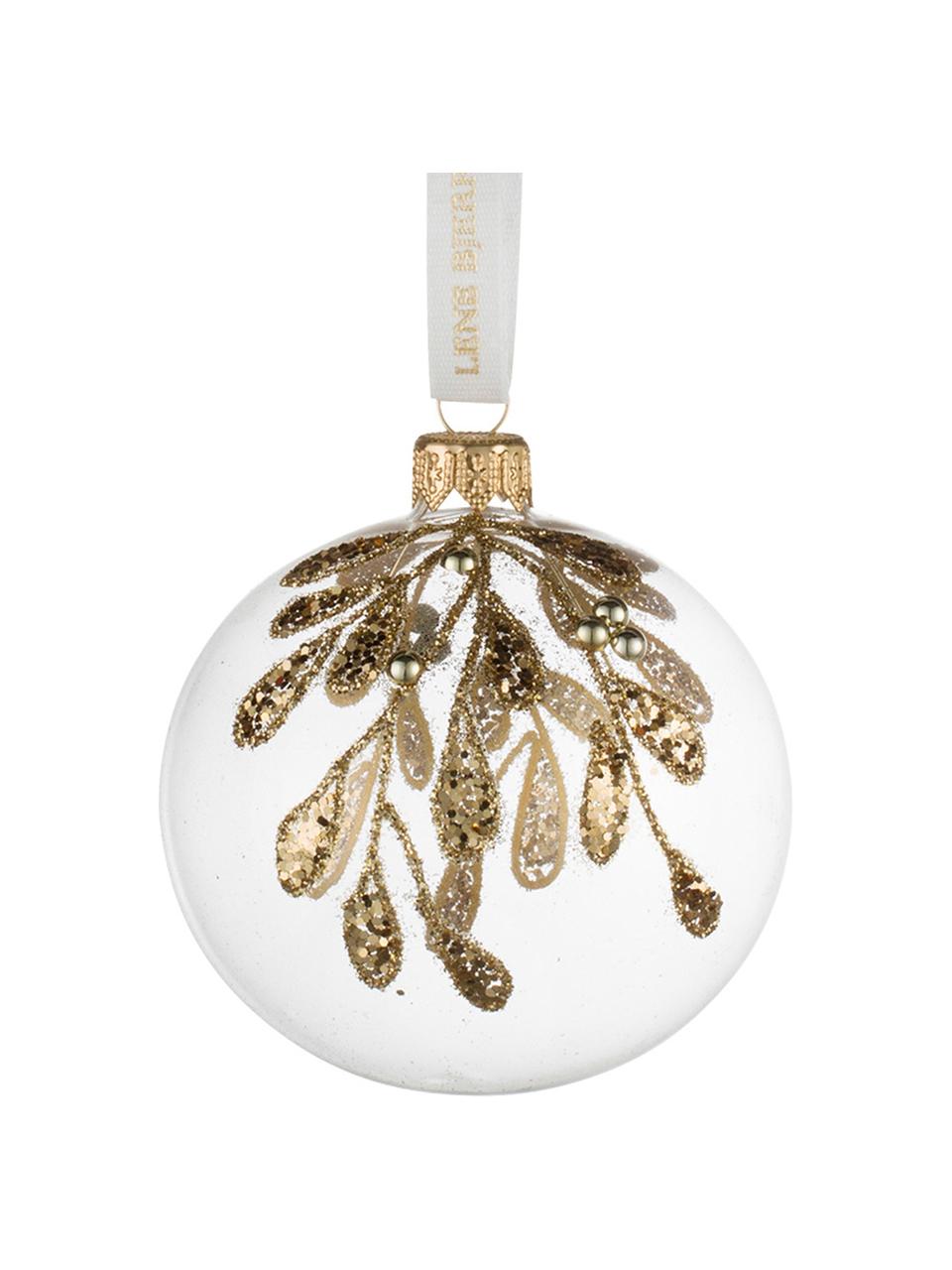 Bolas de Navidad Cadelia, 2 uds., Correa: poliéster, Transparente, dorado, Ø 8 cm