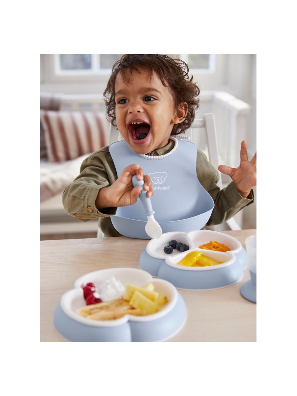 Kindergeschirr Bliss mit Lätzchen, 8er-Set, Kunststoff, Hellblau, Weiss, Set mit verschiedenen Grössen