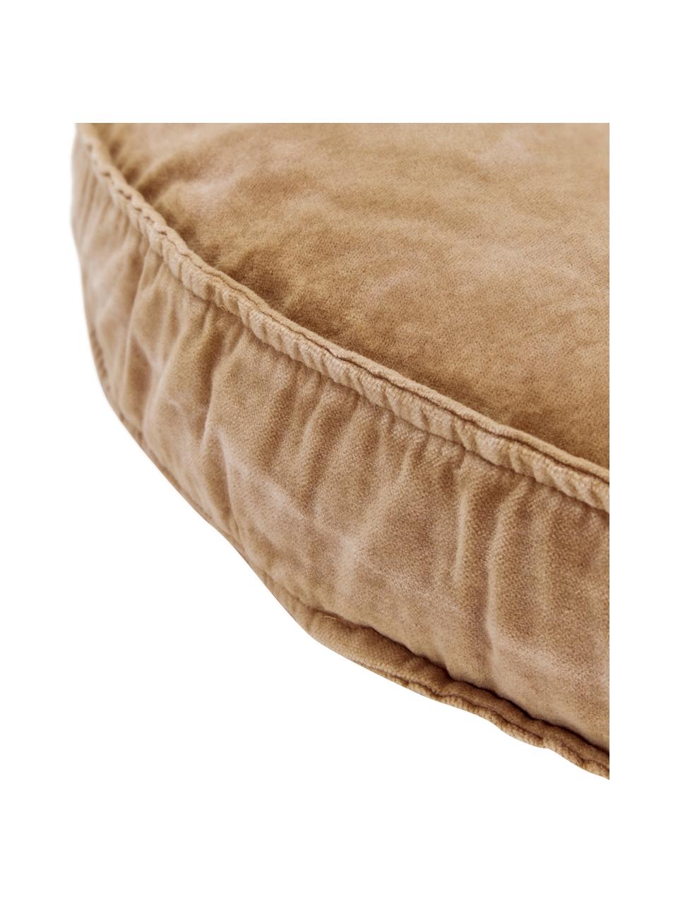 Großes Samt-Sitzkissen Runda, Vorderseite: Baumwollsamt, Rückseite: 100% Baumwolle, Sandfarben, Ø 60 x H 6 cm