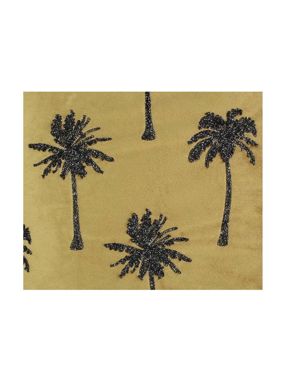 Samt-Kissen Palm Tree mit glänzender Bestickung, mit Inlett, Samt, Goldfarben, Schwarz, 45 x 45 cm
