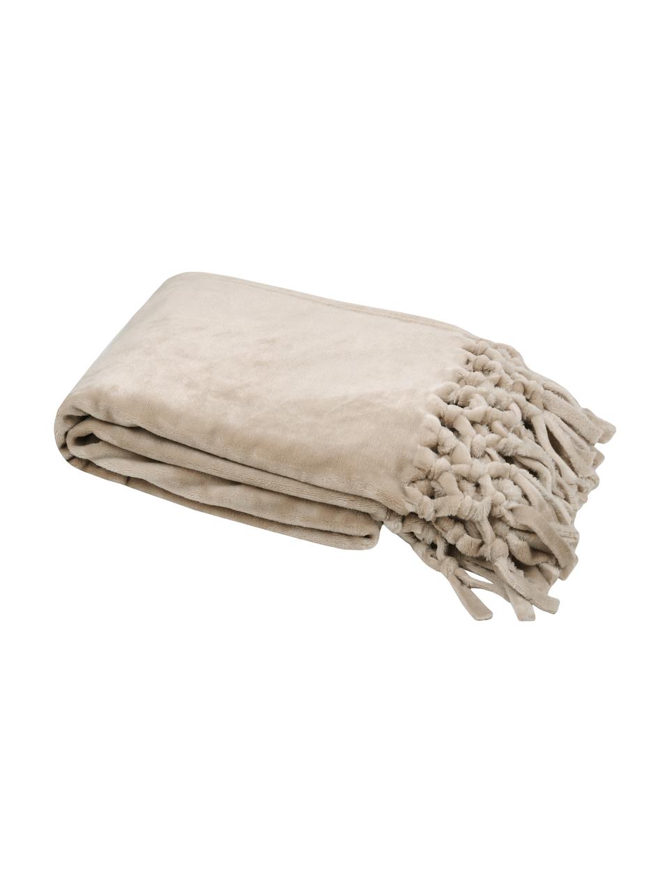 Kuscheldecke Bishop in Beige mit Fransenabschluss, 100% Polyethylen, Beige, B 130 x L 160 cm