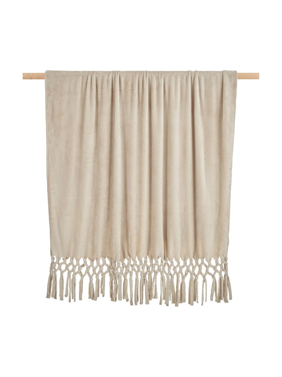 Manta con flecos Bishop, 100% polietileno, Beige, An 130 x L 160 cm