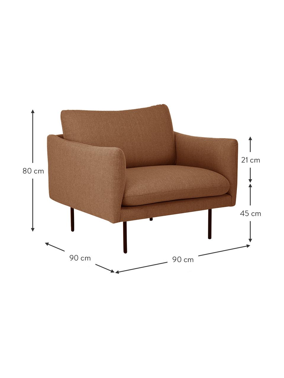 Poltrona con gambe in metallo Moby, Rivestimento: poliestere Il rivestiment, Struttura: legno di pino massiccio, , Gambe: metallo verniciato a polv, Tessuto color torrone, Larg. 90 x Prof. 90 cm