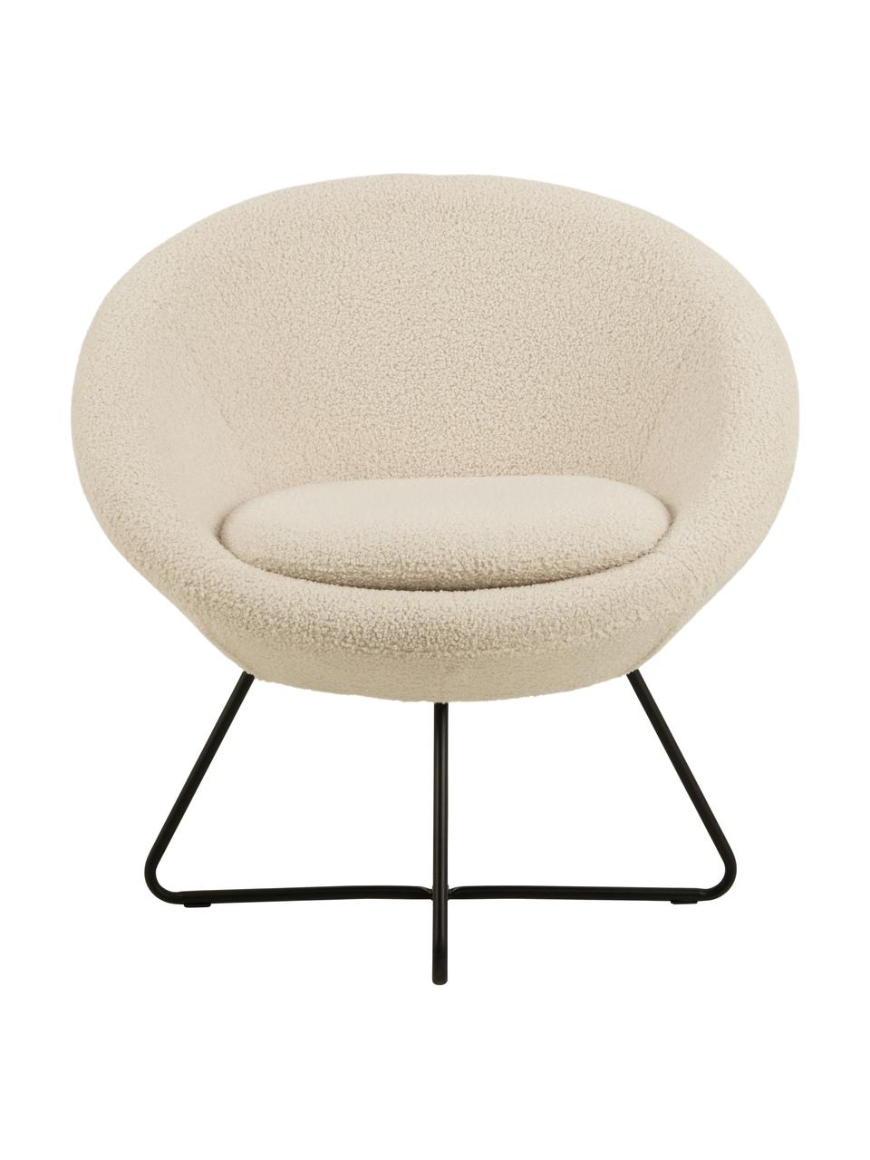 Poltroncina in teddy con gambe in metallo Center, Rivestimento: 100% poliestere (teddy), Struttura: metallo rivestito, Teddy beige, Larg. 82 x Prof. 71 cm