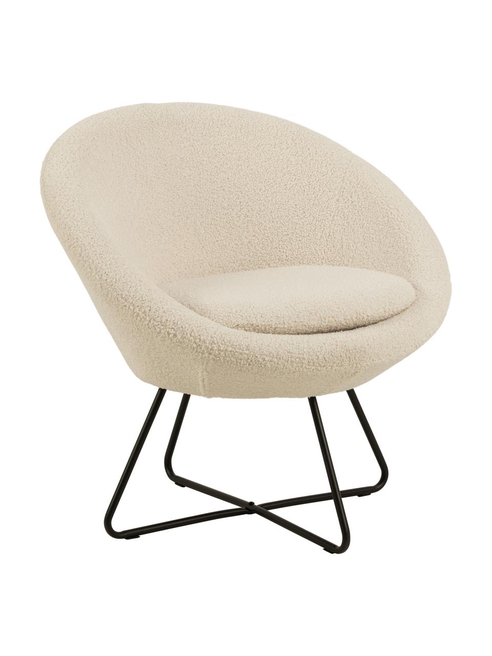 Poltroncina in teddy con piedini in metallo Center, Rivestimento: 100% poliestere (teddy), Struttura: metallo rivestito, Teddy beige, Larg. 82 x Prof. 71 cm