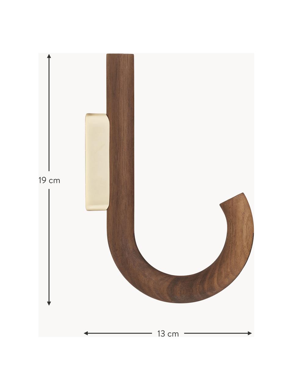 Nástěnný háček z ořechového dřeva Umbrella, různé velikosti, Ořechové dřevo, zlatá, Š 6 cm, V 13 cm