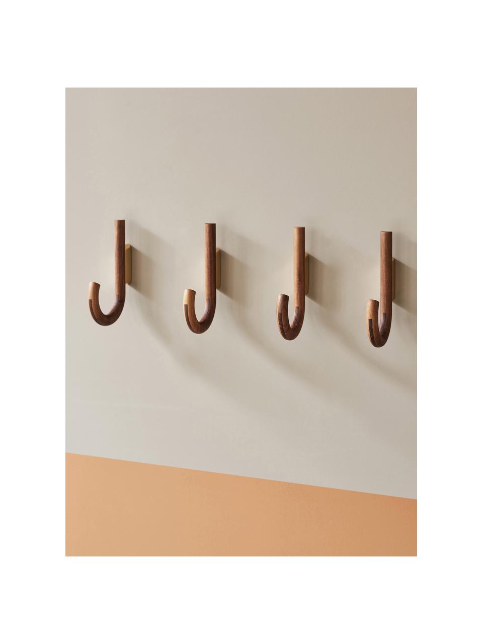 Colgador de madera de nogal Umbrella, tamaños diferentes, Anclaje: acero recubierto, Madera de nogal, dorado, An 6 x Al 13 cm