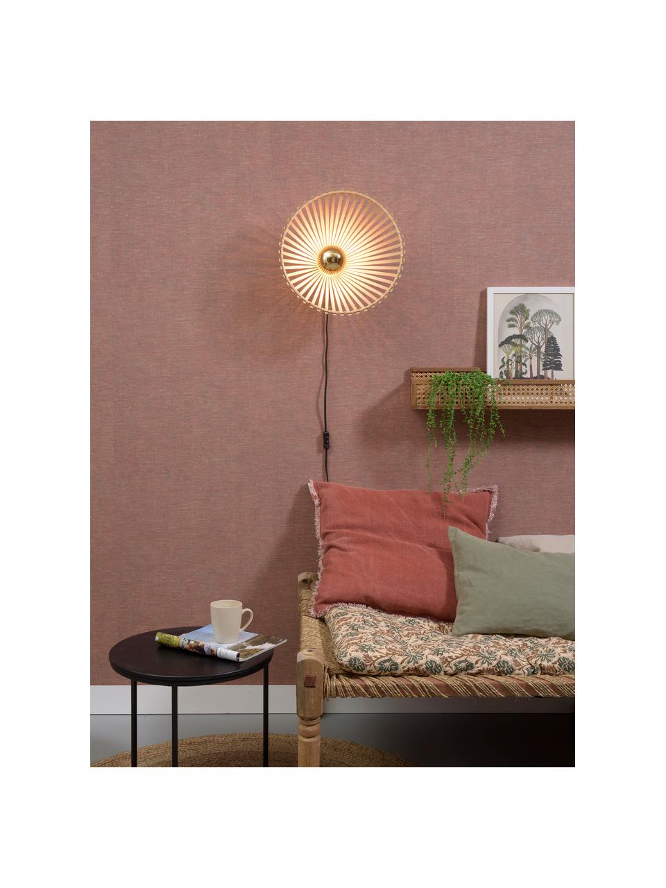 Grote wandlamp Bromo met stekker, Lampenkap: bamboe, Beige, zwart, Ø 40 cm