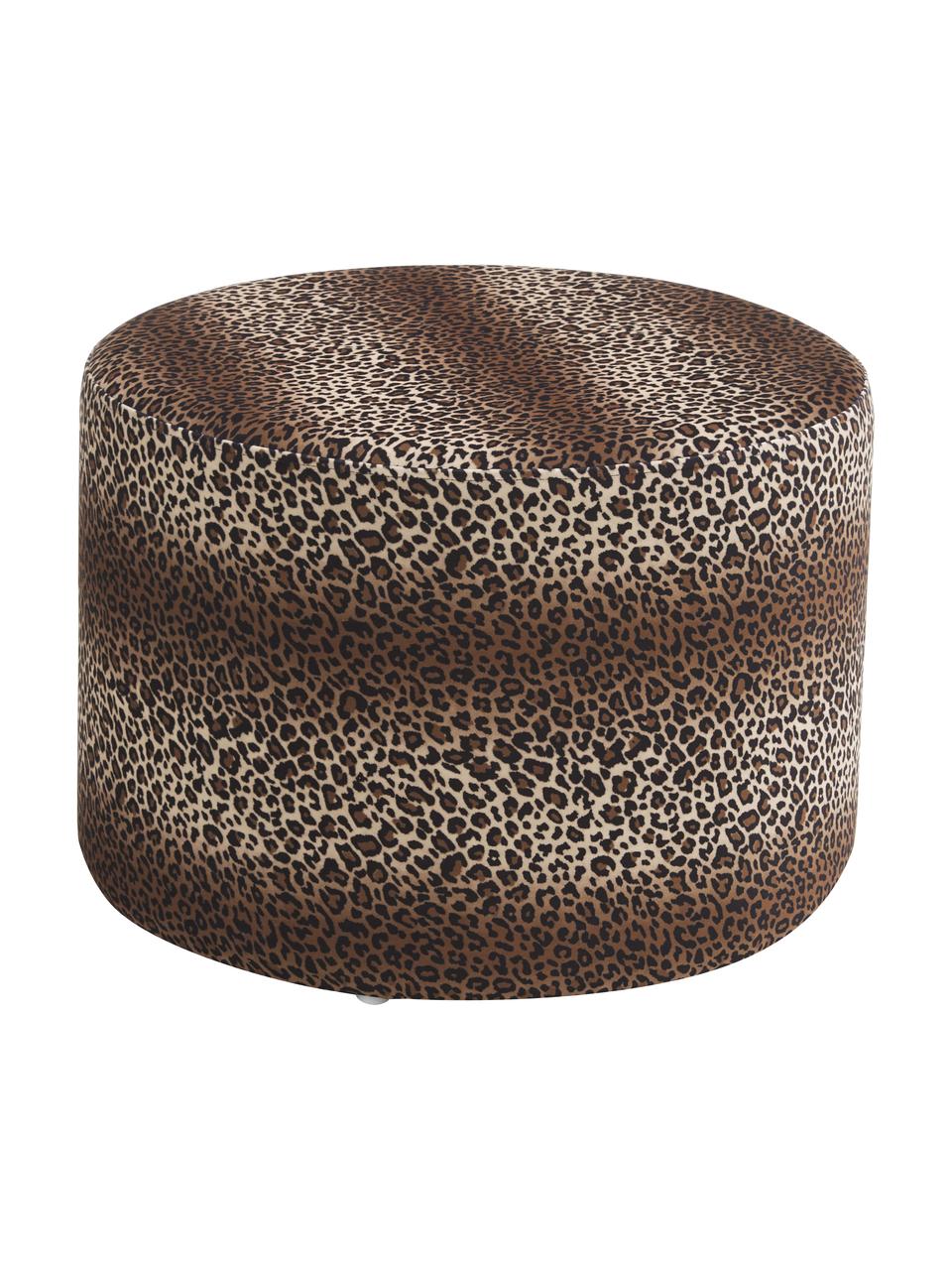 Pouf in velluto marrone leopardato Daisy, Rivestimento: velluto (poliestere) Il r, Cornice: compensato, Stampa leopardata in velluto, Ø 54 x Alt. 38 cm