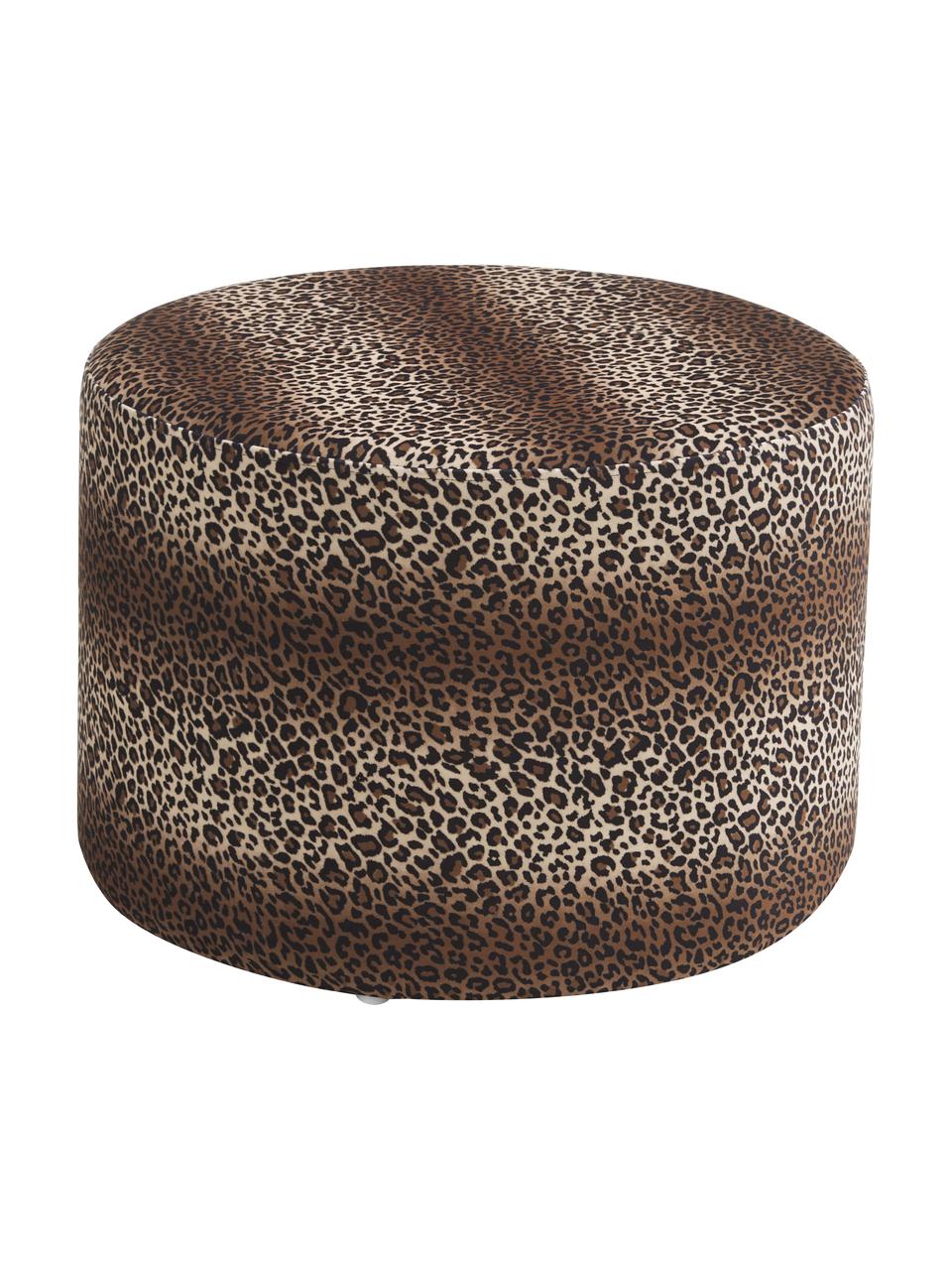 Tabouret imprimé léopard Daisy, Imprimé léopard en velours, Ø 54 x haut. 38 cm