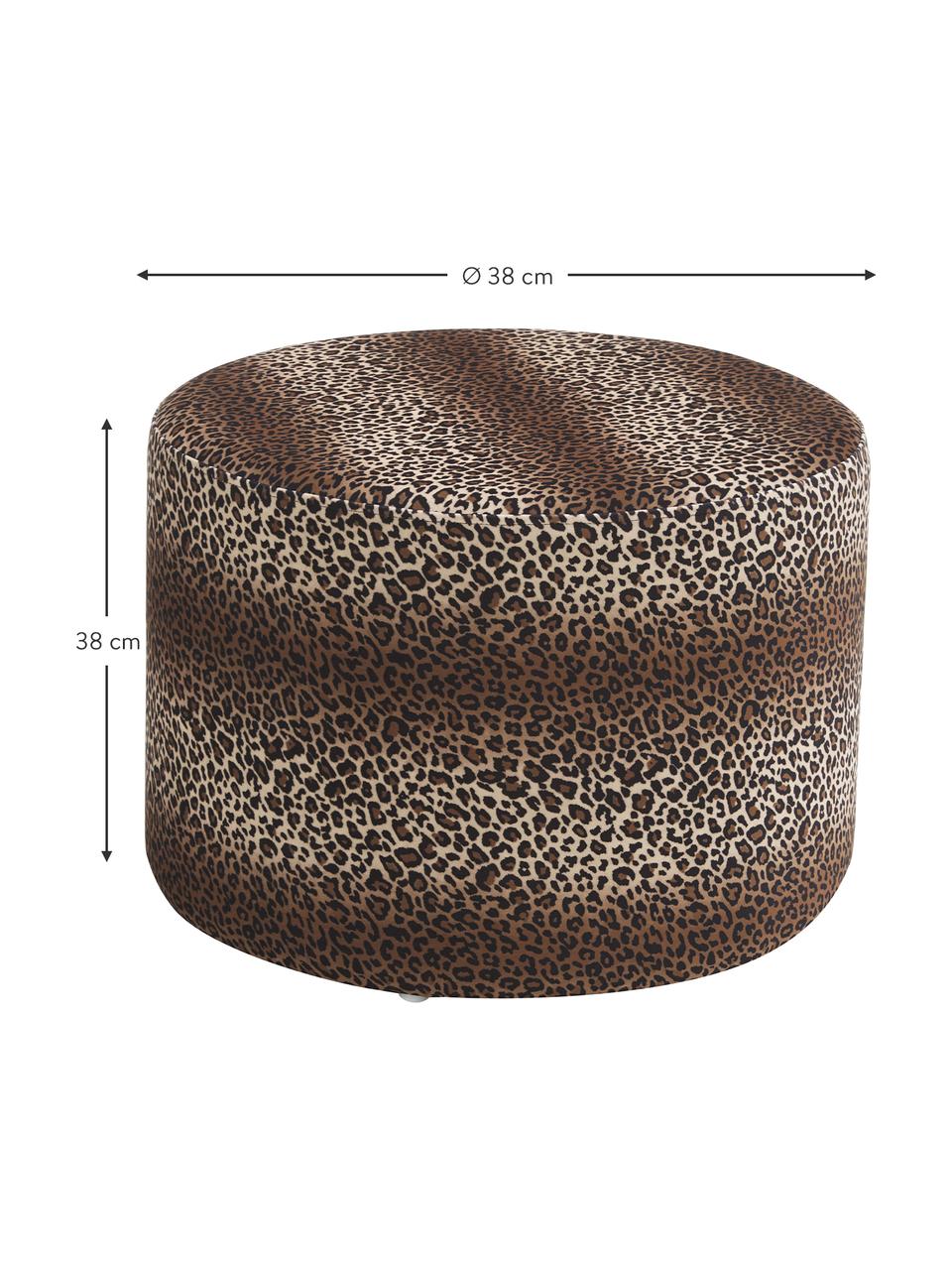 Fluwelen poef Daisy met bruin luipaardpatroon, Bekleding: fluweel (polyester)., Frame: multiplex, Fluwelen luipaardprint, Ø 54 x H 38 cm