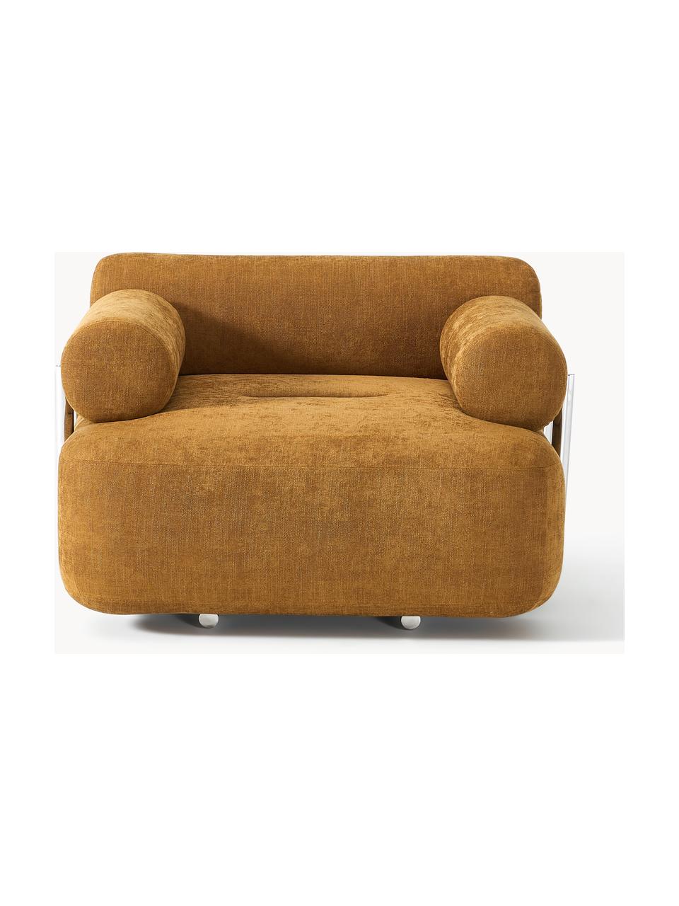 Loungefauteuil Stella, Bekleding: 85% polyester, 15% katoen, Frame: massief sparrenhout, PEFC, Geweven stof oker, B 111 x D 100 cm