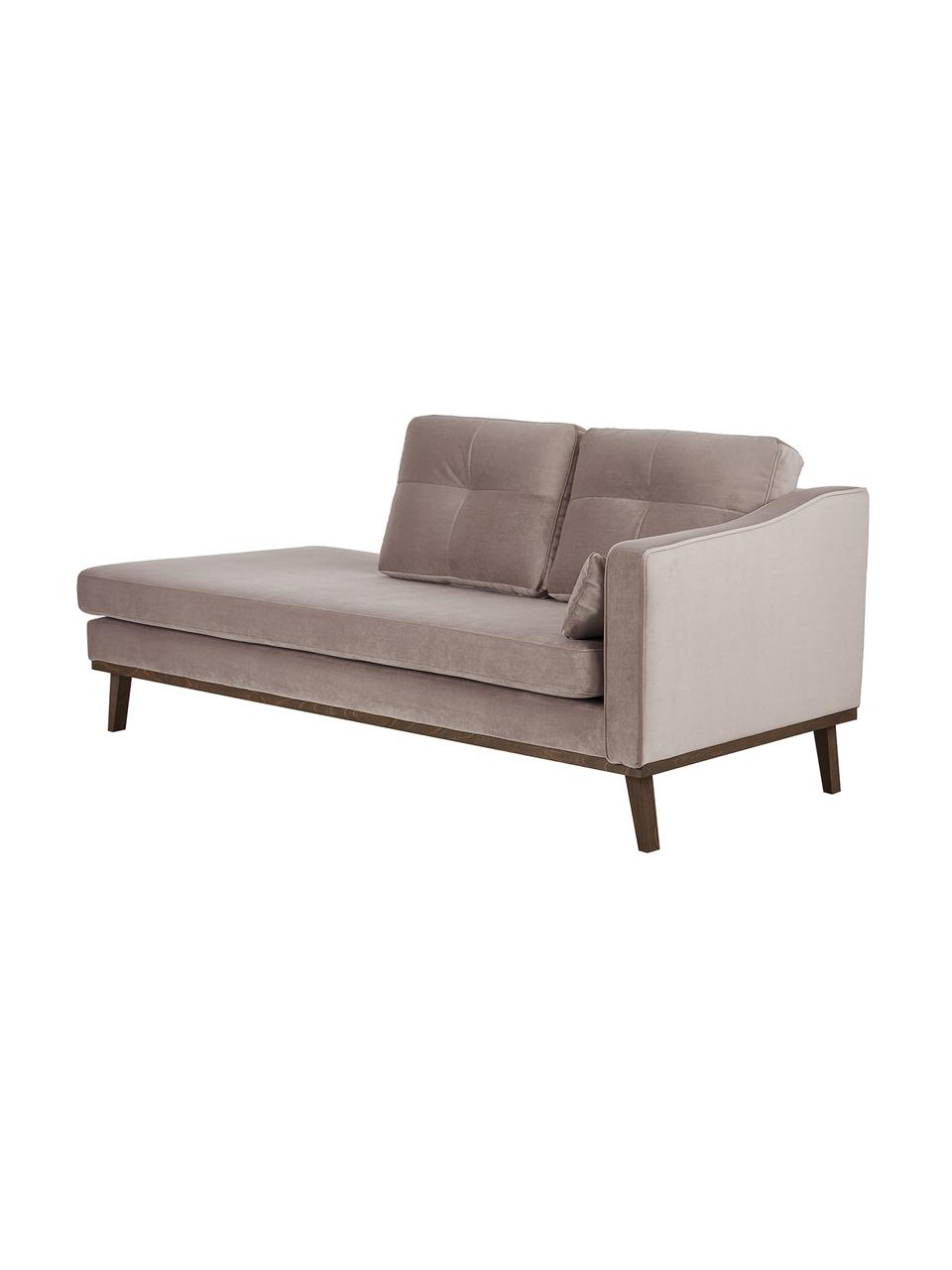 Fluwelen chaise longue Alva in taupe met beukenhout-poten, Bekleding: fluweel (hoogwaardig poly, Frame: massief grenenhout, Poten: massief gebeitst beukenho, Taupe, B 193 x D 94 cm