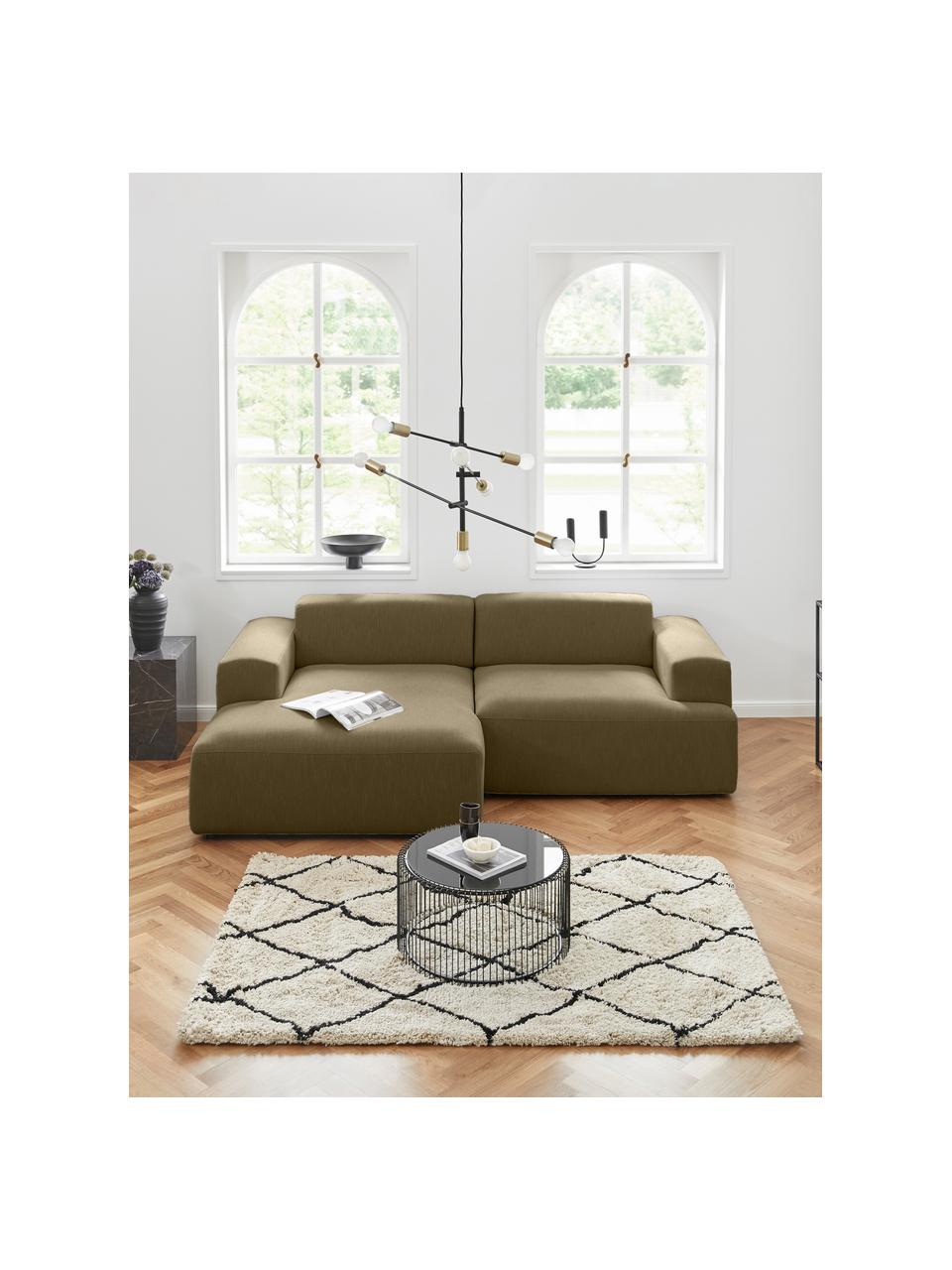 Sofá rinconera Melva (3 plazas), Tapizado: 100% poliéster Alta resis, Estructura: madera de pino maciza, ce, Patas: plástico, Tejido verde oliva, An 239 x F 143 cm, chaise longue izquierda
