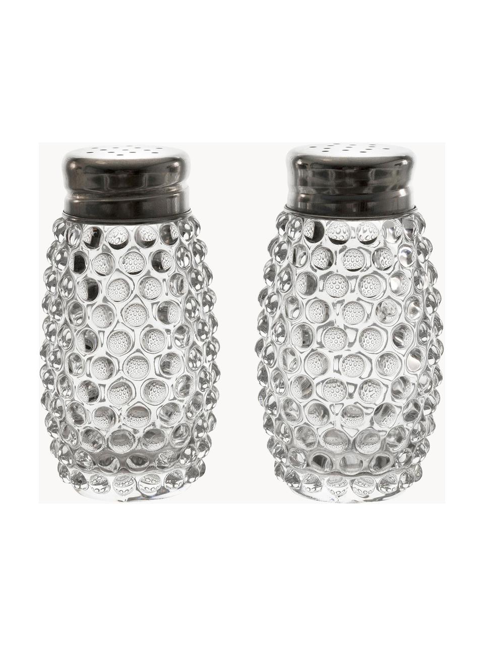 Salz- und Pfefferstreuer Perles, 2er-Set, Behälter: Glas, Verschluss: Metall, Transparent, Metall, Ø 5 x H 9 cm
