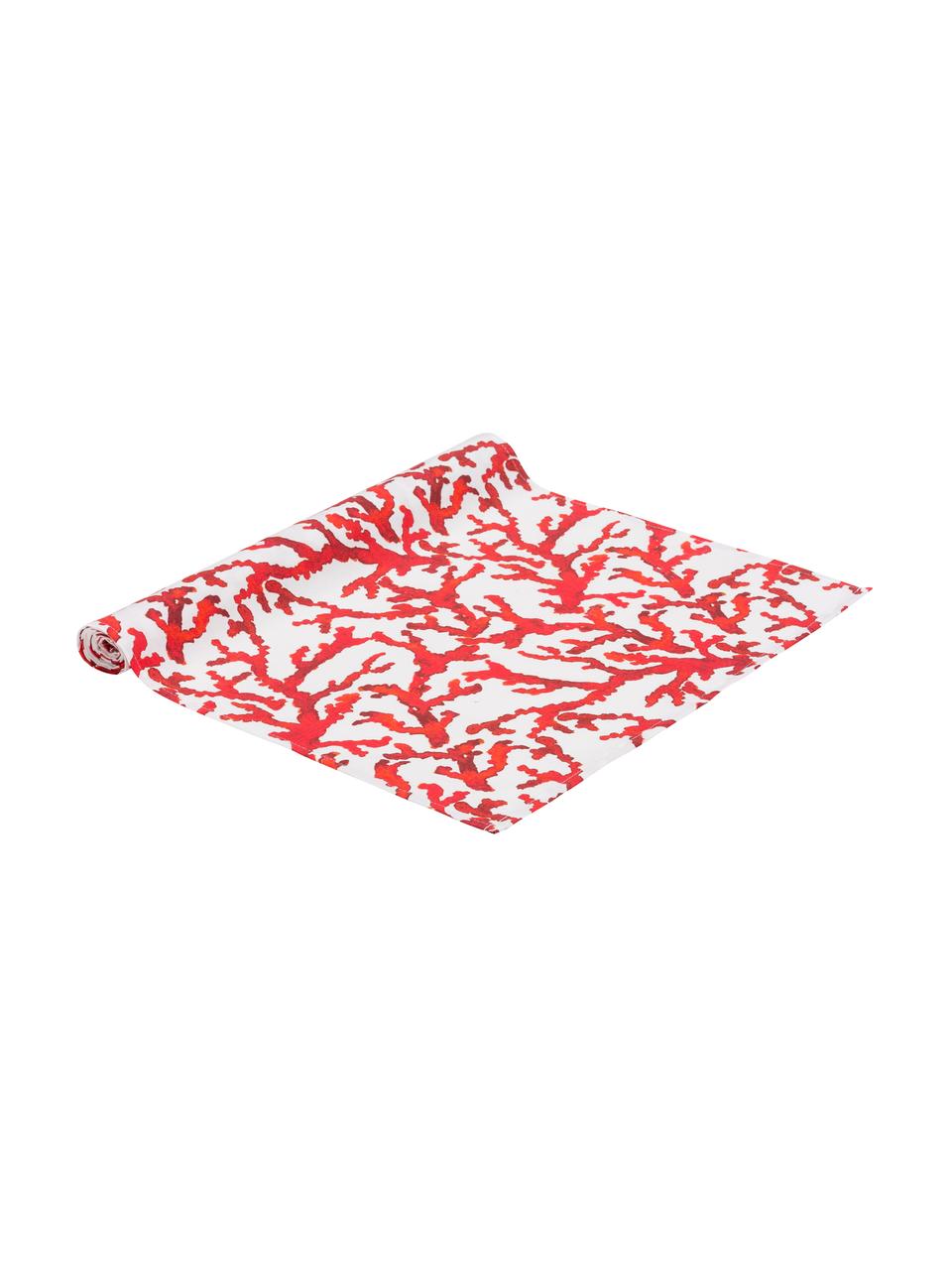 Baumwoll-Tischläufer Estran mit Korallenmotiv, 2 Stück, Baumwolle, Rot, Weiß, 50 x 160 cm