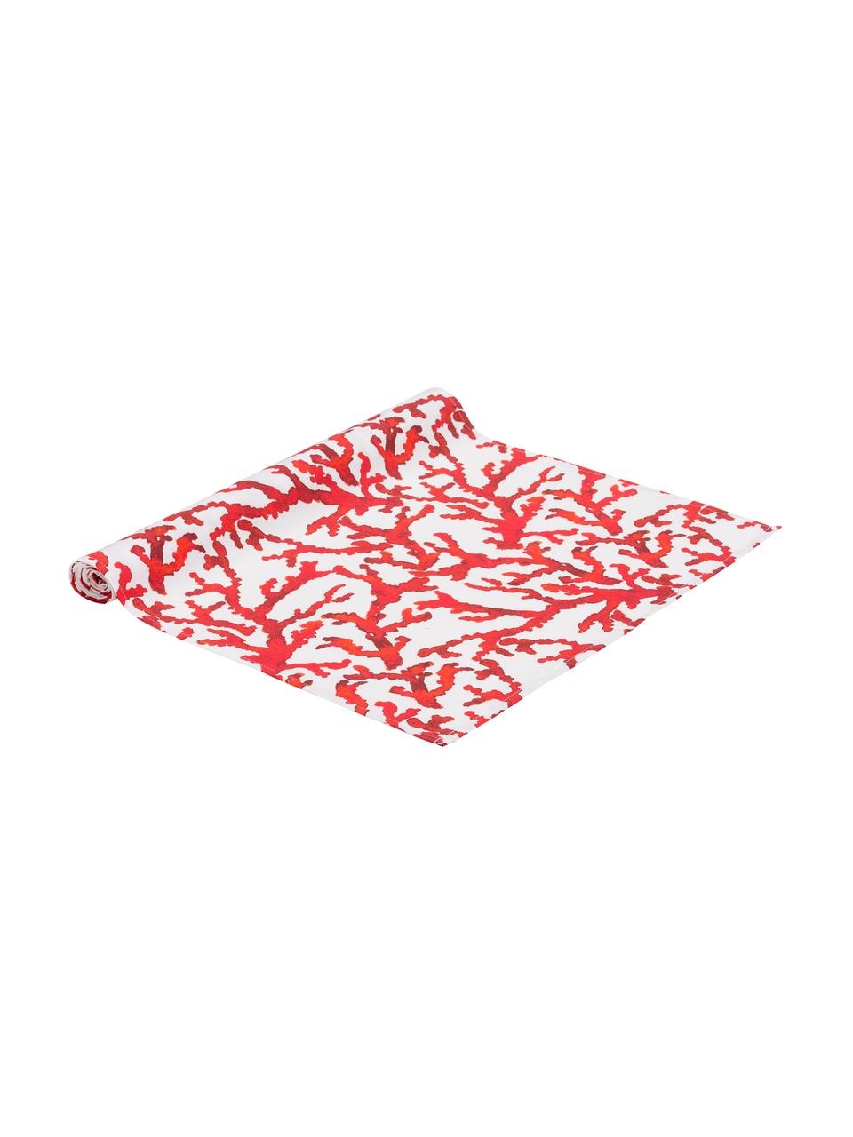 Runner in cotone con motivo corallo Estran 2 pz, Cotone, Rosso, bianco, Larg. 50 x Lung. 160 cm