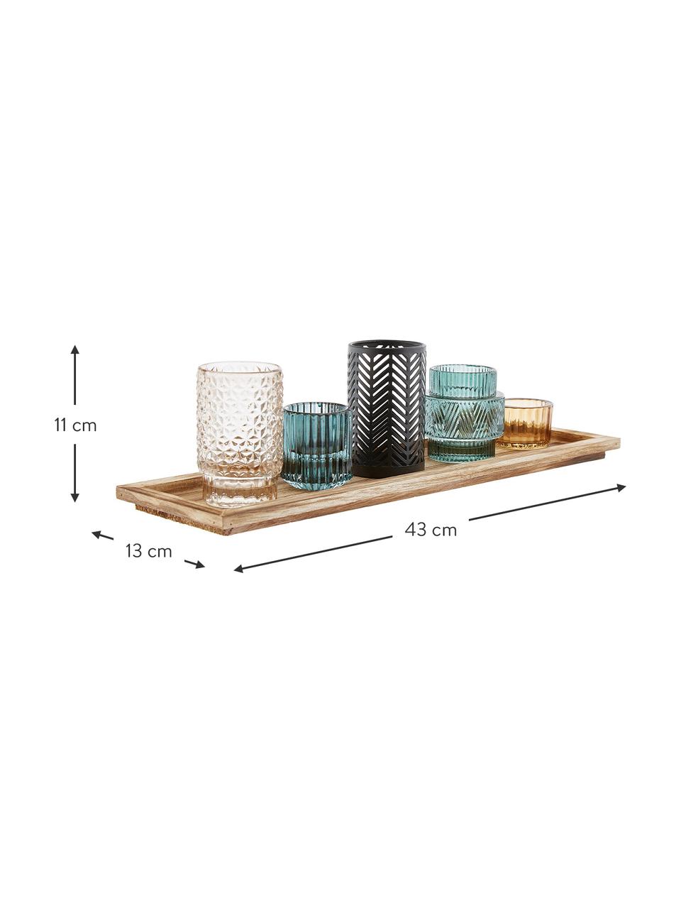 Windlichter-Set Elviena mit Holztablett, 6-tlg., Tablett: Paulowniaholz, Bunt, B 43 x H 11 cm
